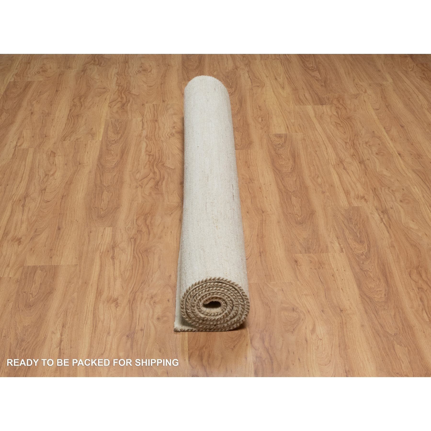 7'1"x7'1" Linen White, Hand Knotted, Modern, Plain Design, Lori Buft Gabbeh, Thick and Plush, Pure Wool, Square, Oriental Rug HR91303 - Image 6