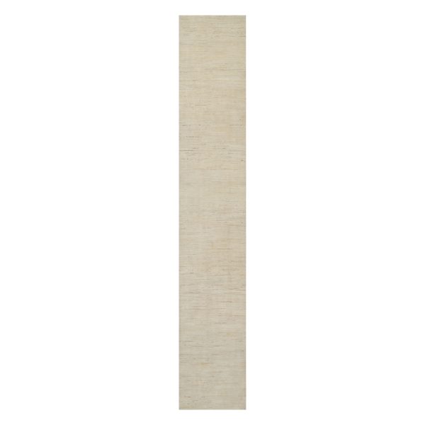 2'8"x16' Bone White, Lori Buft Gabbeh, Modern, Plain Design, Thick and Plush, Pure Wool, Hand Knotted, XL Runner, Oriental Rug HR91304