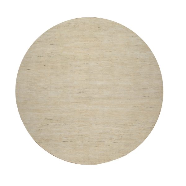 9'10"x9'10" Bone White, Thick and Plush, Modern, Plain Design, Lori Buft Gabbeh, Pure Wool, Hand Knotted, Round, Oriental Rug HR91307