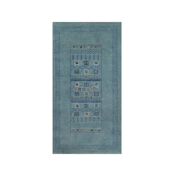 2'3"x4'5" Sterling Blue, Modern, Lori Buft Gabbeh with Small Animal Figurines, Thick and Plush, Pure Wool, Hand Knotted, Mat, Oriental Rug HR91320