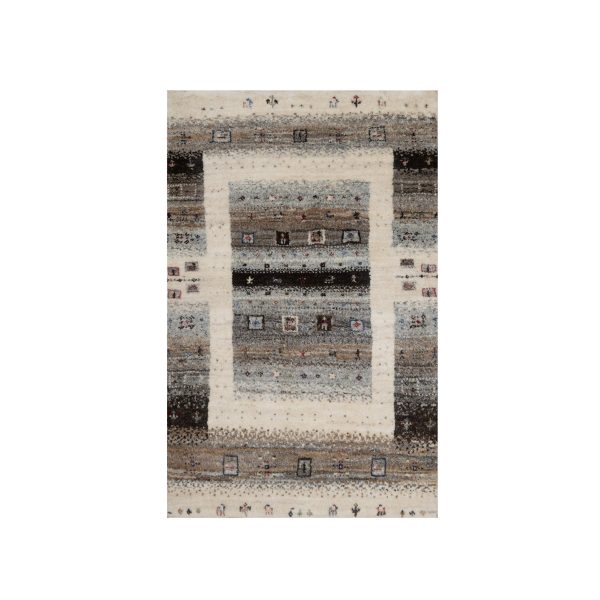 2'x3' Chiffon White, Modern, Lori Buft Gabbeh with Small Animal and Human Figurines, Thick and Plush, 100% Wool, Hand Knotted, Mat, Oriental Rug HR91325