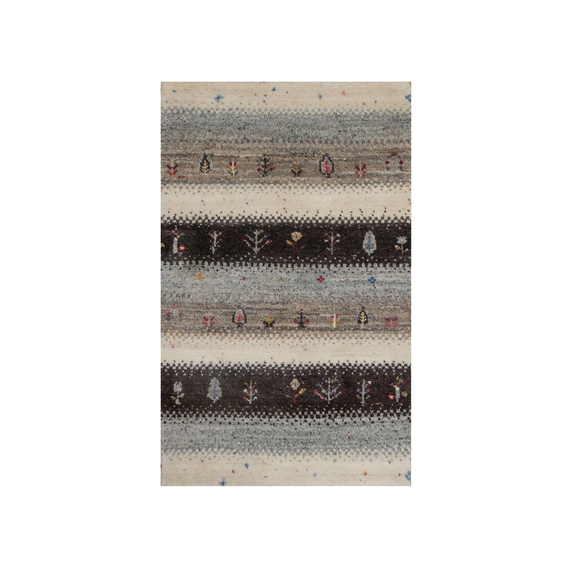 2'x3'1" Linen White, Lori Buft Gabbeh with Small Tree Design, Modern, Thick and Plush, Hand Knotted, 100% Wool, Mat, Oriental Rug HR91328