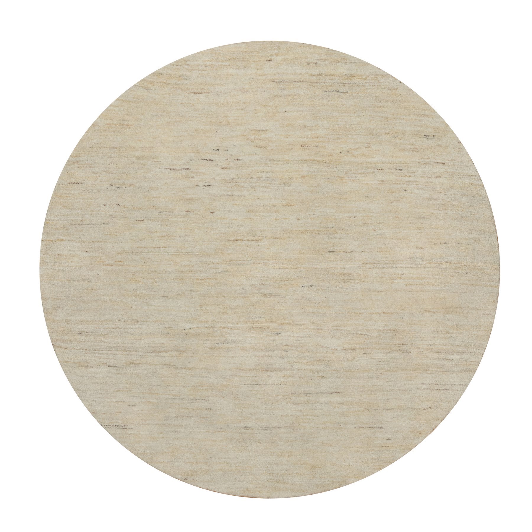 5'x5' Linen White, Modern, Plain Design, Lori Buft Gabbeh, Thick and Plush, Pure Wool, Hand Knotted, Round, Oriental Rug HR91336