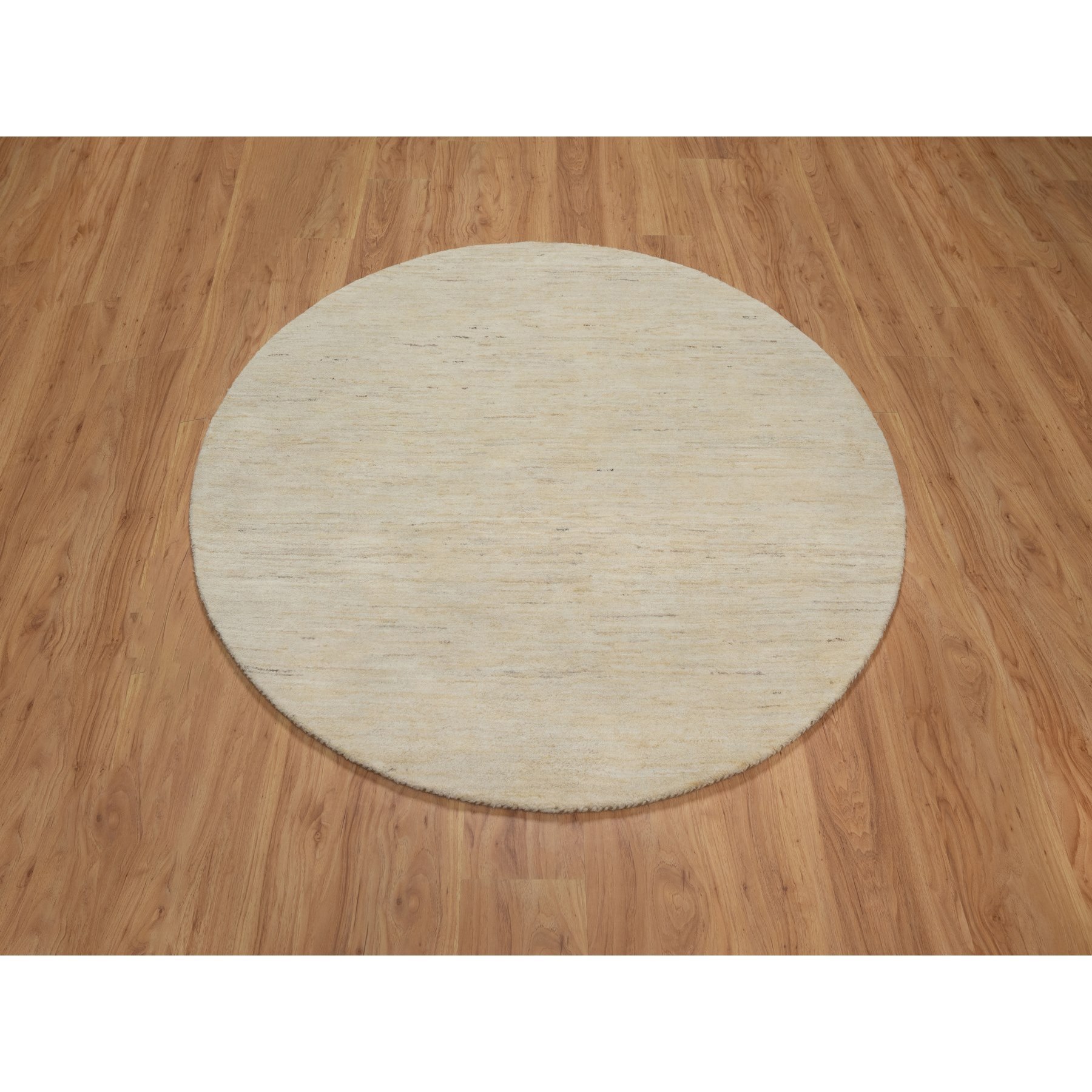 5'x5' Linen White, Modern, Plain Design, Lori Buft Gabbeh, Thick and Plush, Pure Wool, Hand Knotted, Round, Oriental Rug HR91336 - Image 2