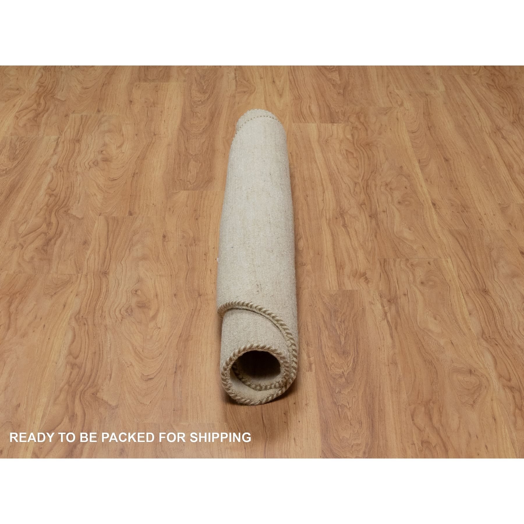 5'x5' Linen White, Modern, Plain Design, Lori Buft Gabbeh, Thick and Plush, Pure Wool, Hand Knotted, Round, Oriental Rug HR91336 - Image 6