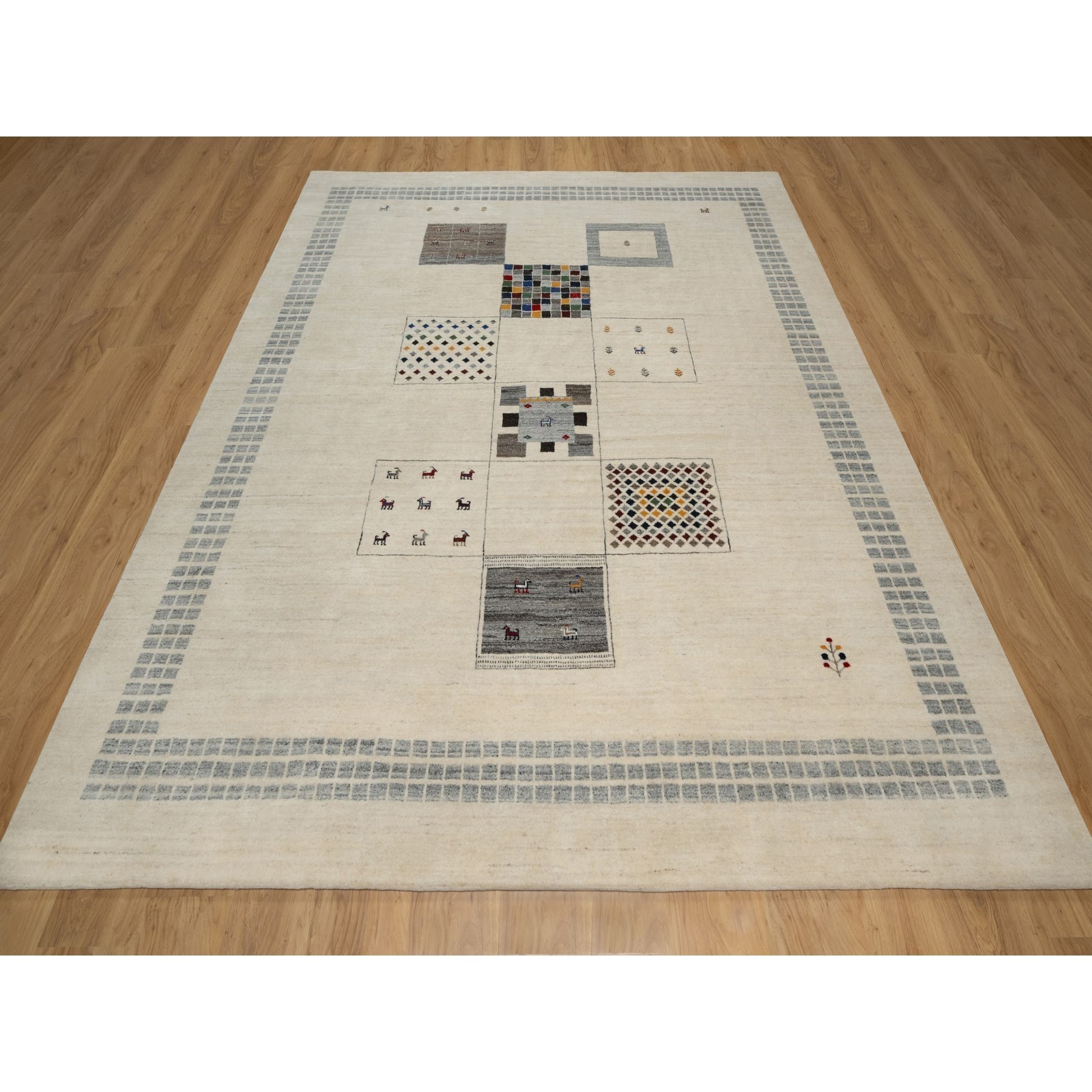 8'3"x10'2" Seedpearl White, Modern, Soft Wool, Hand Knotted, Small Animal Figurines, Lori Buft Gabbeh, Thick and Plush, Oriental Rug HR91338 - Image 2