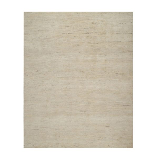 7'9"x9'8" Bone White, Pure Wool, Lori Buft Gabbeh, Modern, Plain Design, Thick and Plush, Hand Knotted, Oriental Rug HR91341