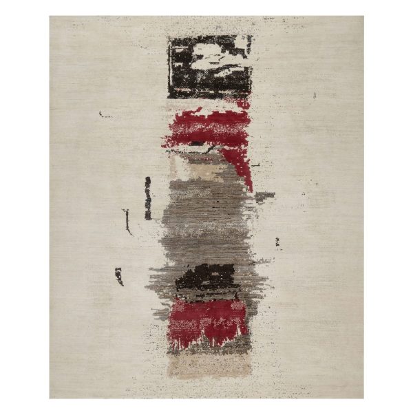 8'2"x10' Chiffon White, Lori Buft Gabbeh with Avant Garde Design, Thick and Plush, Soft Pile, 100% Wool, Hand Knotted, Oriental Rug HR91344