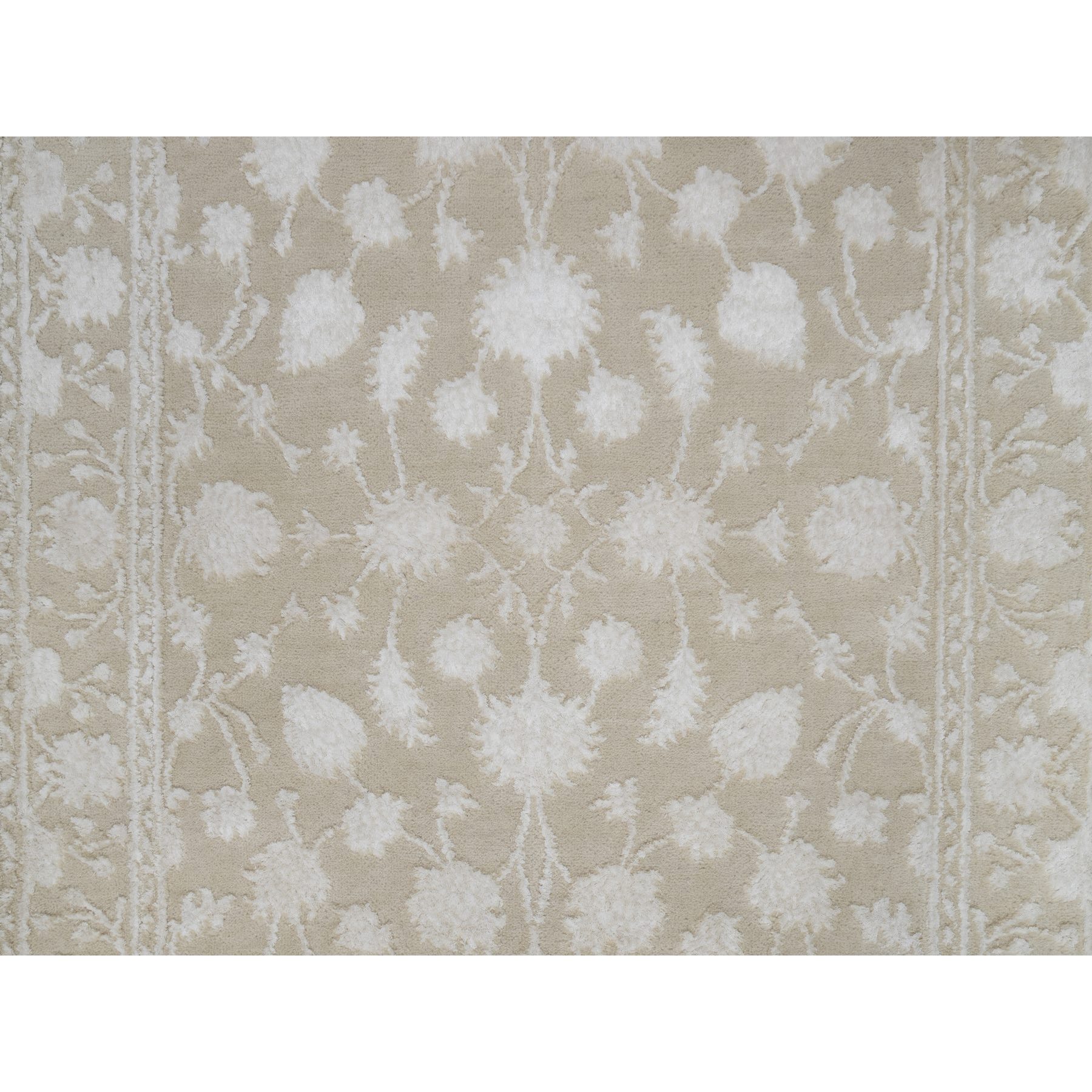 2'8"x10'3" Dark Vanilla Brown, Light Tone on Tone with Persian Design, Wool and Plant Based Silk, Thick and Plush, 200 KPSI, Hand Knotted, Runner, Oriental Rug HR91357 - Image 5