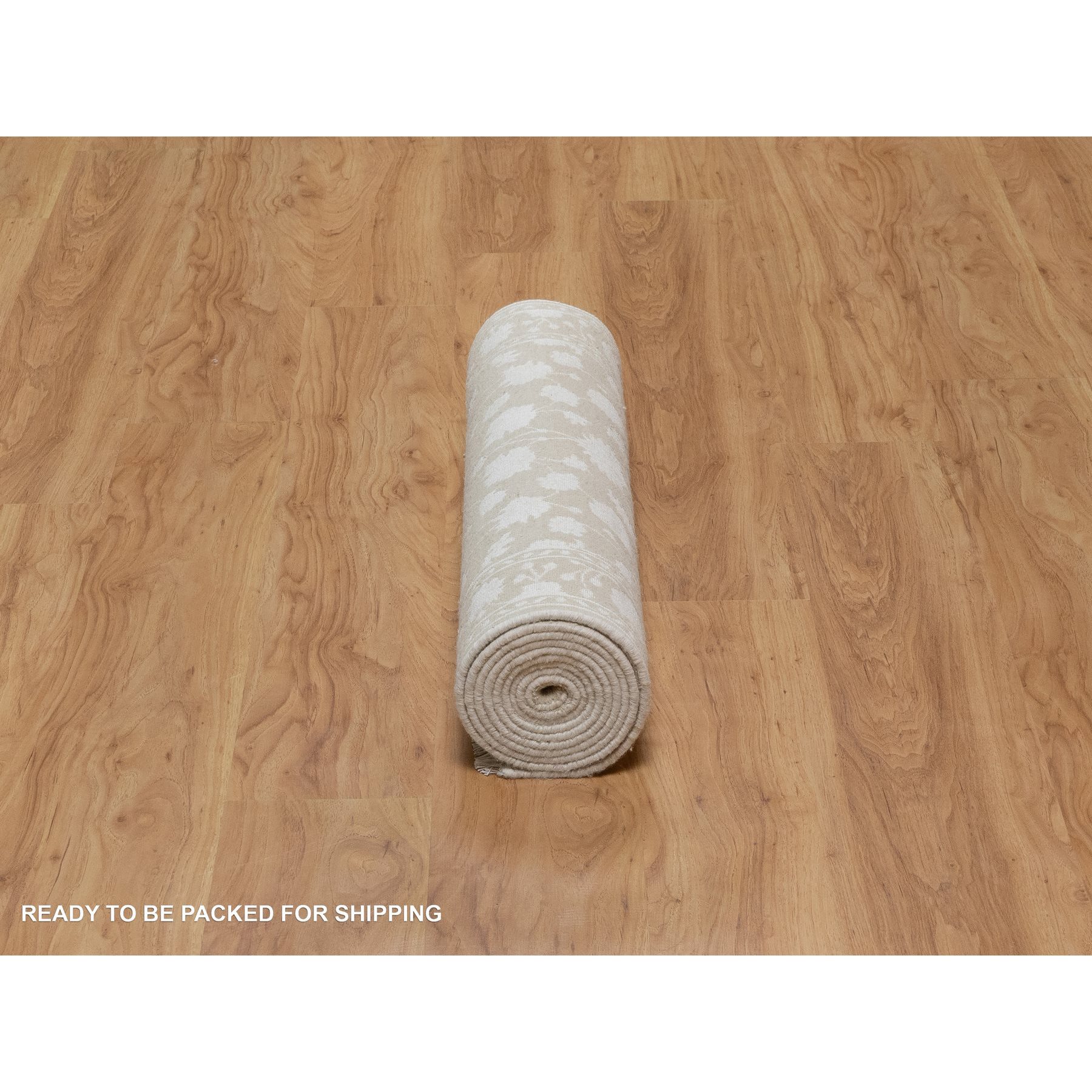 2'8"x10'3" Dark Vanilla Brown, Light Tone on Tone with Persian Design, Wool and Plant Based Silk, Thick and Plush, 200 KPSI, Hand Knotted, Runner, Oriental Rug HR91357 - Image 6