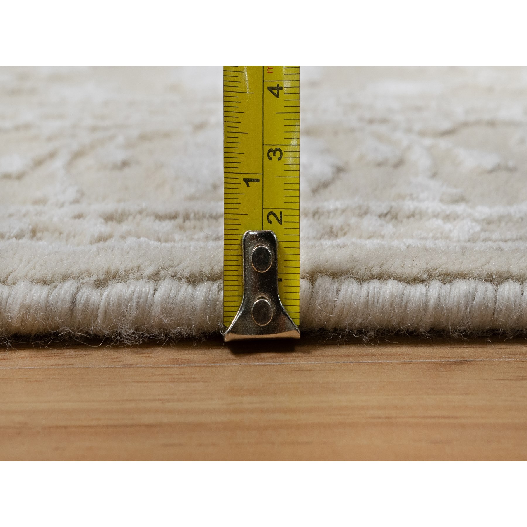 2'8"x10'3" Dark Vanilla Brown, Light Tone on Tone with Persian Design, Wool and Plant Based Silk, Thick and Plush, 200 KPSI, Hand Knotted, Runner, Oriental Rug HR91357 - Image 7