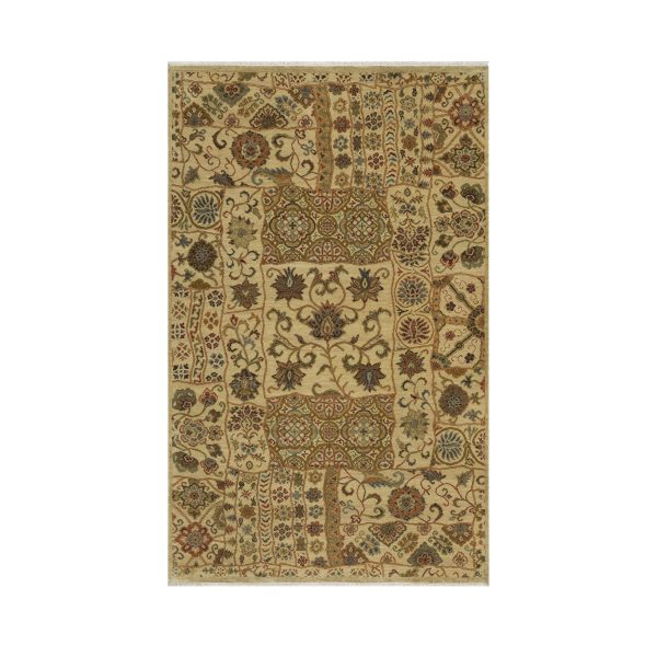 5'x8'2" Ecru Brown, Pure 100% Himalayan Wool, Floral and Botanical Design, Natural Dyes, Hand Knotted, Oriental Rug HR91362