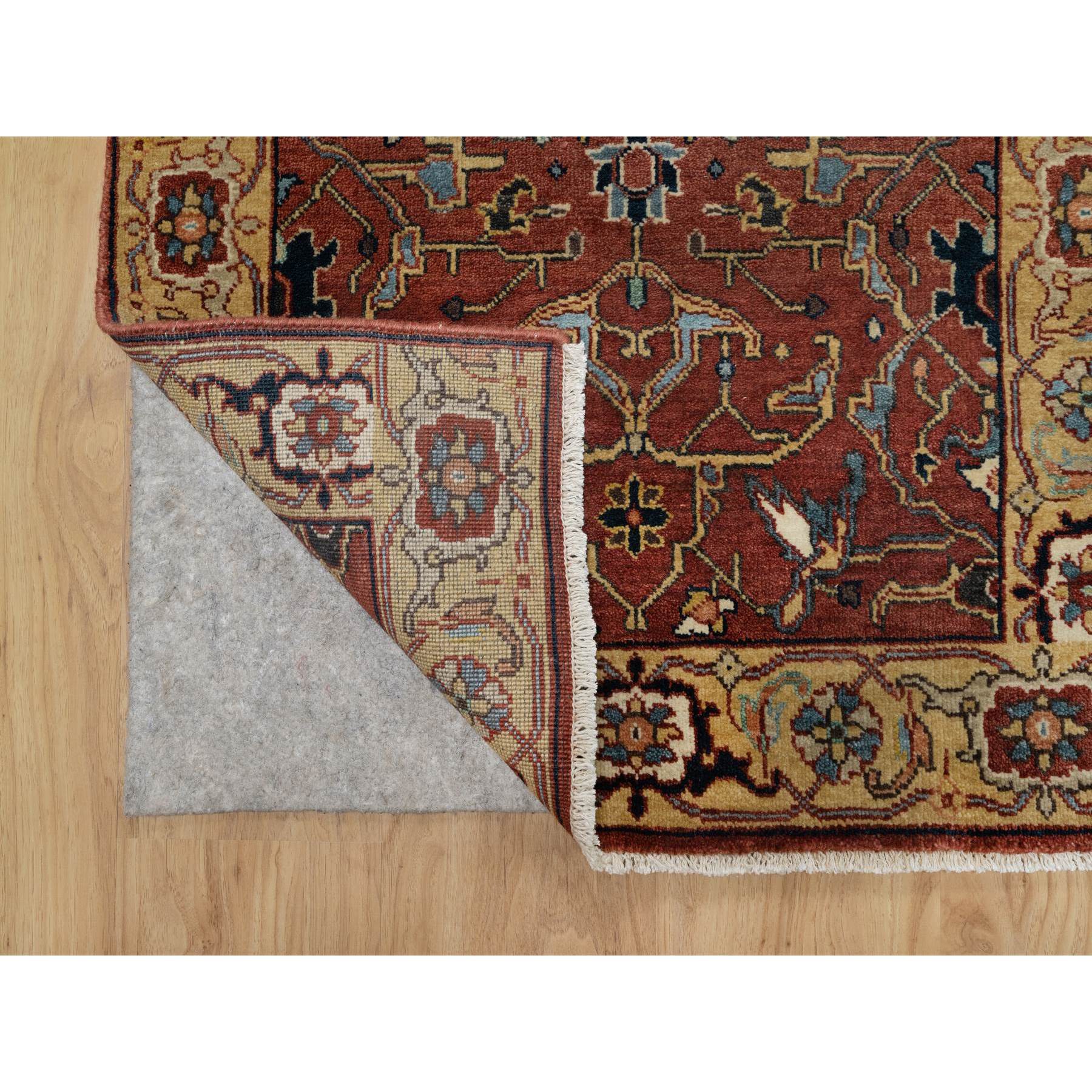 2'6"x6'1" Auburn Red, Antiqued Fine Heriz Re-Creation, Hand Knotted, All Over Pattern, 100% Wool, Vegetable Dyes and Denser Weave, Lush and Plush, Soft Pile, Runner, Oriental Rug HR91374 - Image 3