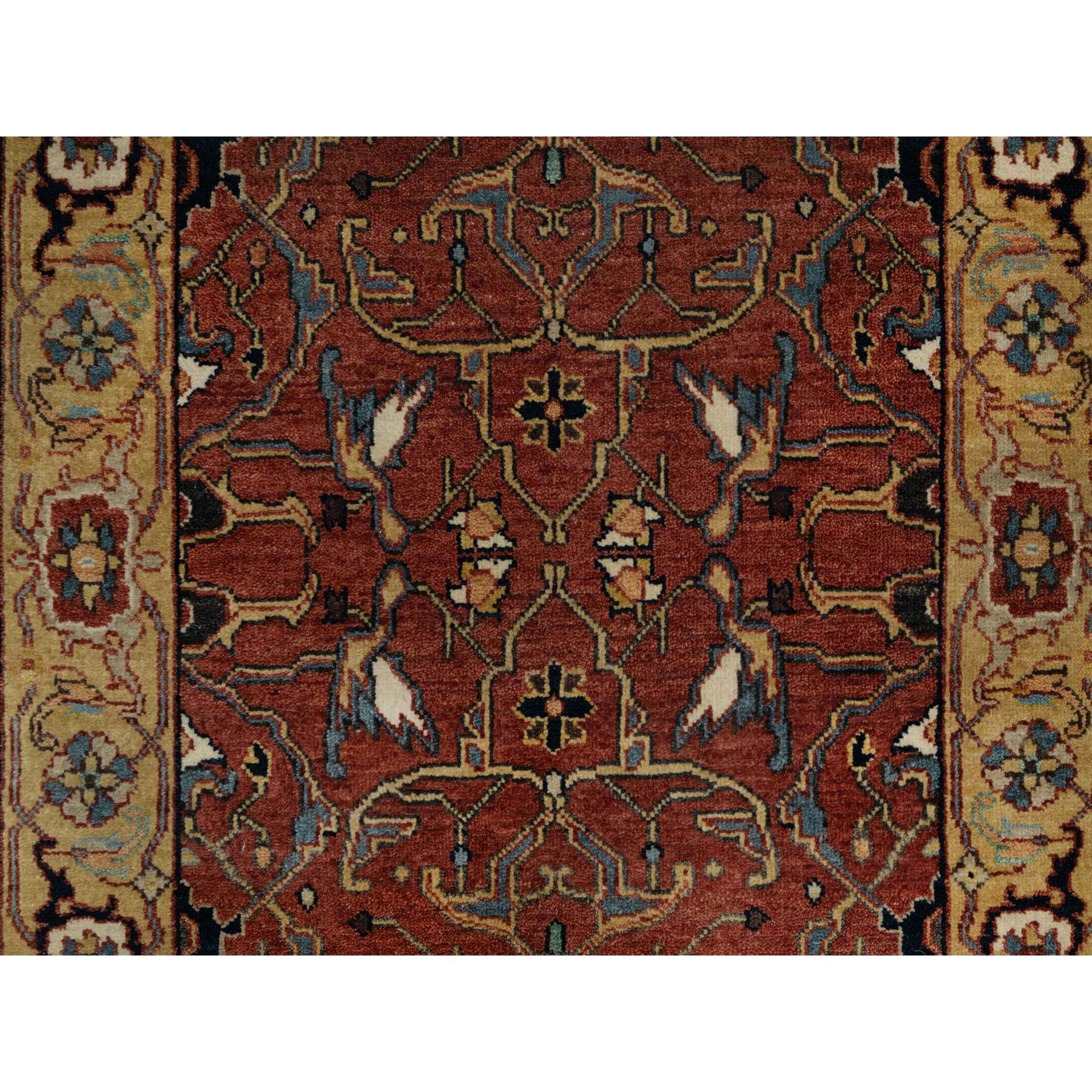 2'6"x6'1" Auburn Red, Antiqued Fine Heriz Re-Creation, Hand Knotted, All Over Pattern, 100% Wool, Vegetable Dyes and Denser Weave, Lush and Plush, Soft Pile, Runner, Oriental Rug HR91374 - Image 5