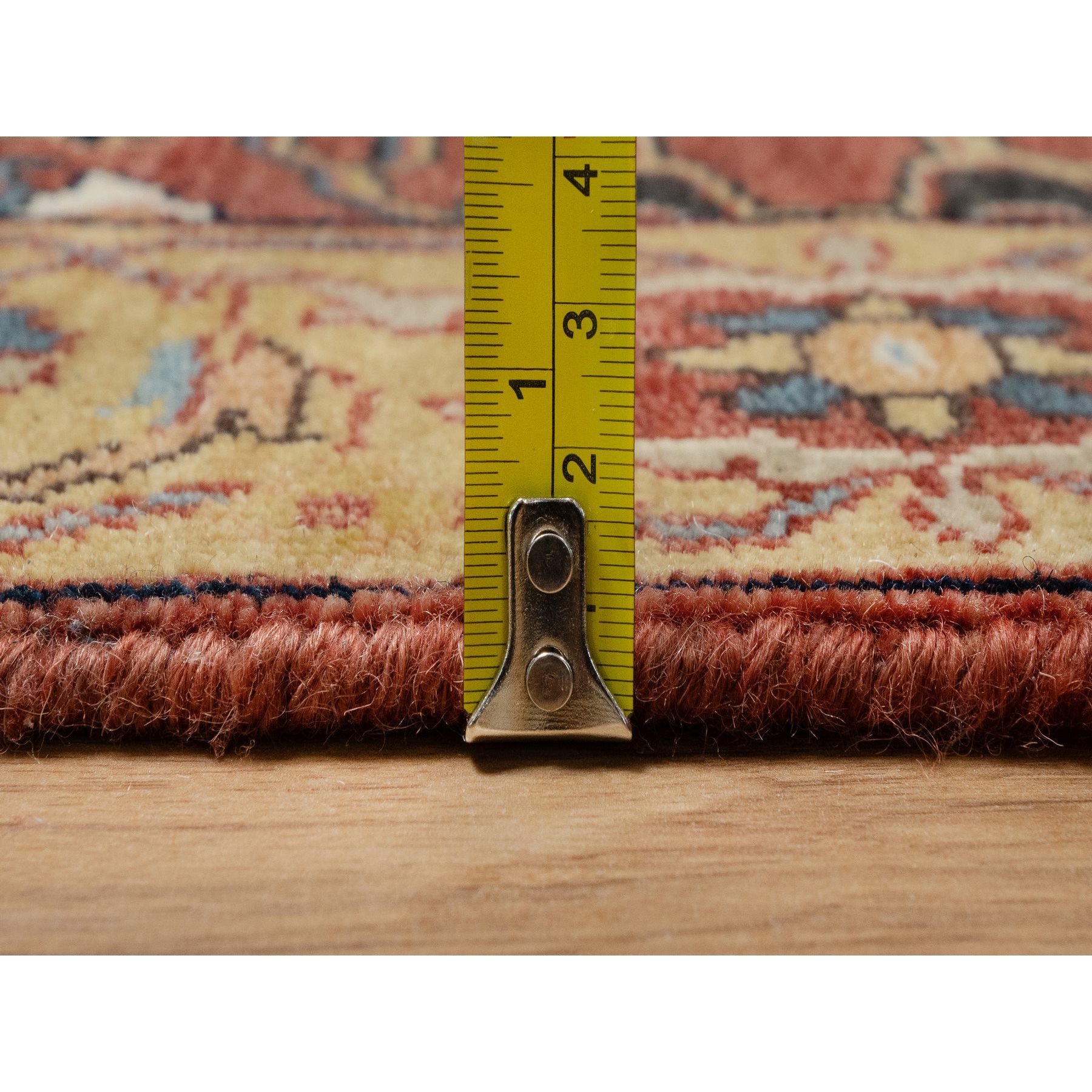 2'6"x6'1" Auburn Red, Antiqued Fine Heriz Re-Creation, Hand Knotted, All Over Pattern, 100% Wool, Vegetable Dyes and Denser Weave, Lush and Plush, Soft Pile, Runner, Oriental Rug HR91374 - Image 7