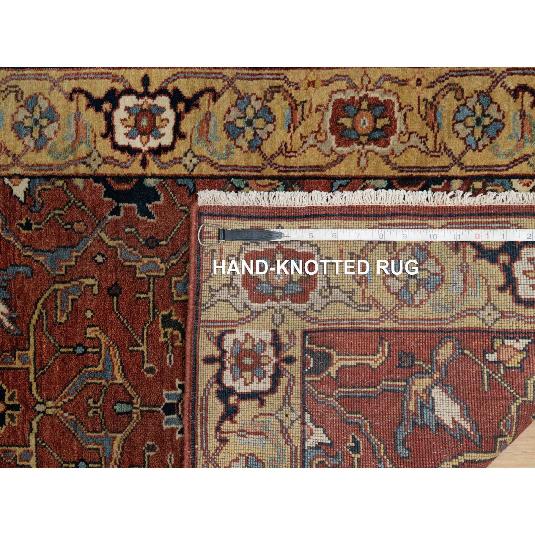 2'6"x6'1" Auburn Red, Antiqued Fine Heriz Re-Creation, Hand Knotted, All Over Pattern, 100% Wool, Vegetable Dyes and Denser Weave, Lush and Plush, Soft Pile, Runner, Oriental Rug HR91374 - Image 8