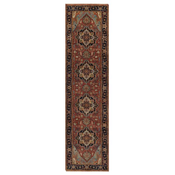 2'7"x10' Auburn Red, Antiqued Fine Heriz Re-Creation, Denser Weave, Hand Knotted, 100% Wool, Vegetable Dyes, Lush and Plush, Runner, Oriental Rug HR91379