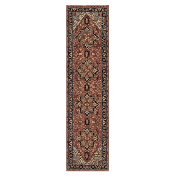 2'7"x10'2" Auburn Red, Antiqued Fine Heriz Re-Creation with Star Medallion Design, Hand Knotted, Hand Spun New Zealand Wool, Soft and Plush, Runner, Oriental Rug HR91383