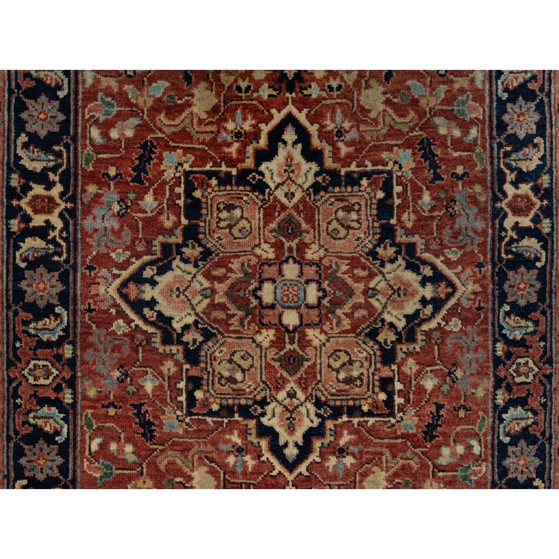 2'7"x10'2" Auburn Red, Antiqued Fine Heriz Re-Creation with Star Medallion Design, Hand Knotted, Hand Spun New Zealand Wool, Soft and Plush, Runner, Oriental Rug HR91383 - Image 5