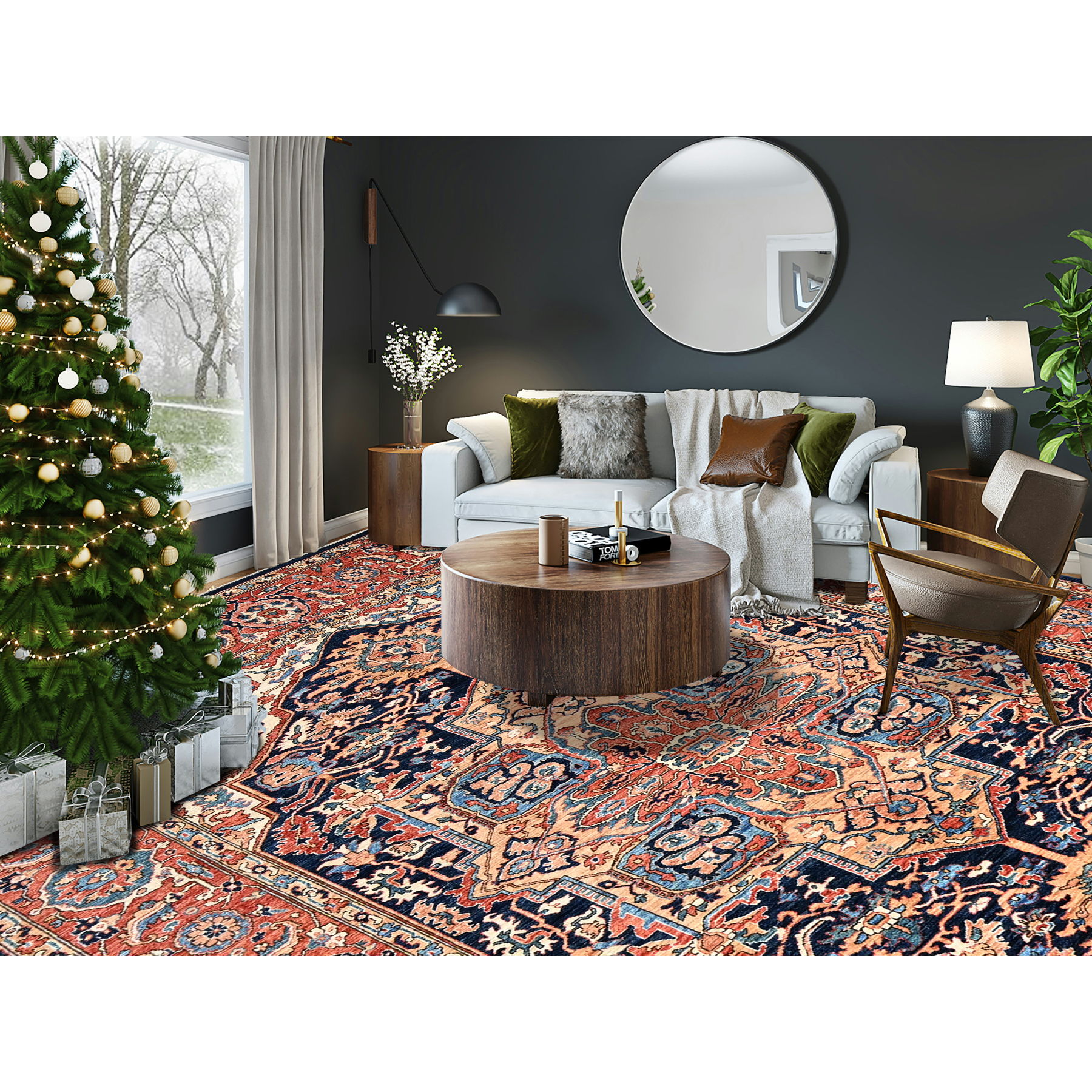 9'x12'1" Yale Blue, Aryana Grade, Serapi Heriz with Large Medallion Design, Vegetable Dyes, Soft Pile, Hand Knotted, High Mountain Wool, Densely Woven, Oriental Rug HR1042 - Image 2