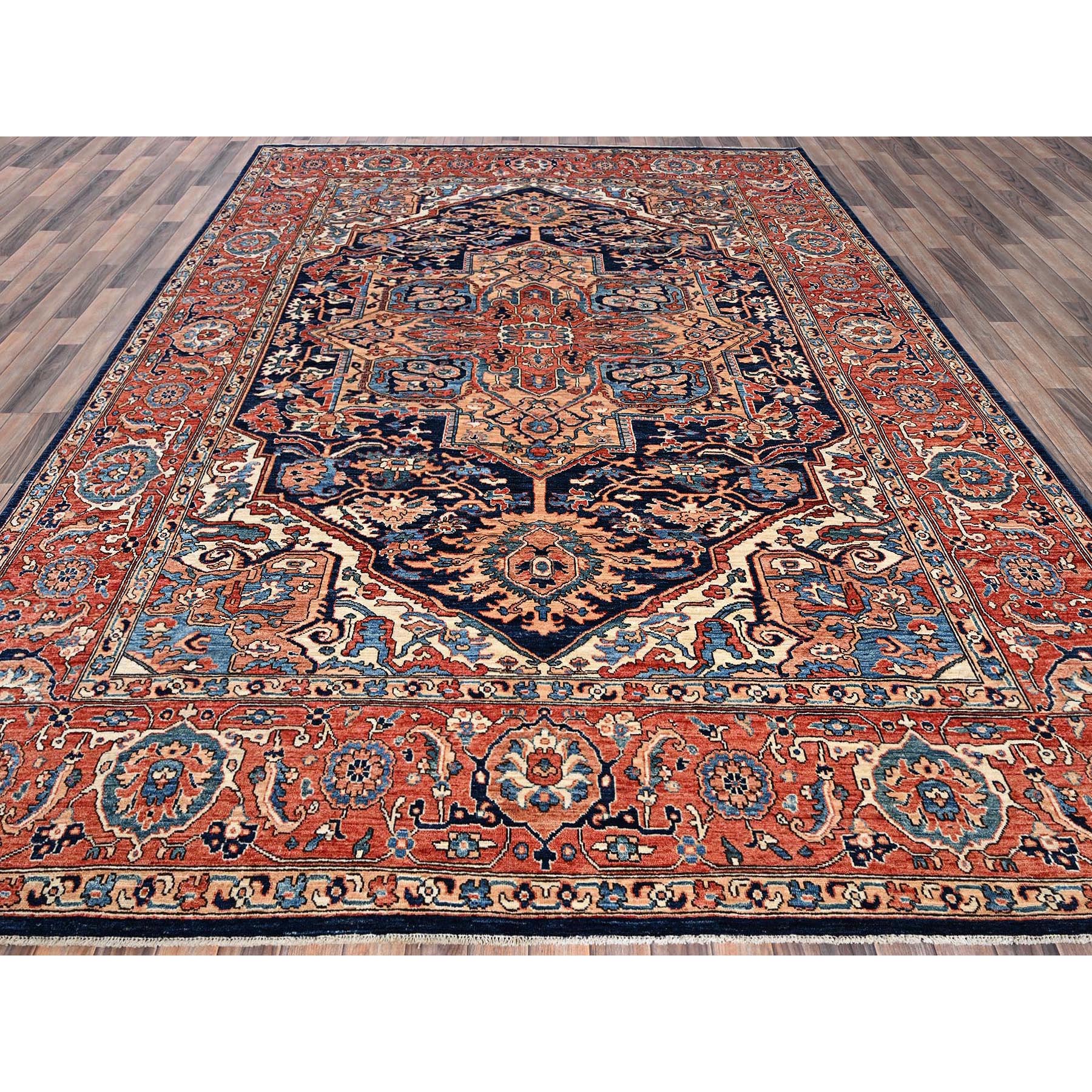 9'x12'1" Yale Blue, Aryana Grade, Serapi Heriz with Large Medallion Design, Vegetable Dyes, Soft Pile, Hand Knotted, High Mountain Wool, Densely Woven, Oriental Rug HR1042 - Image 3