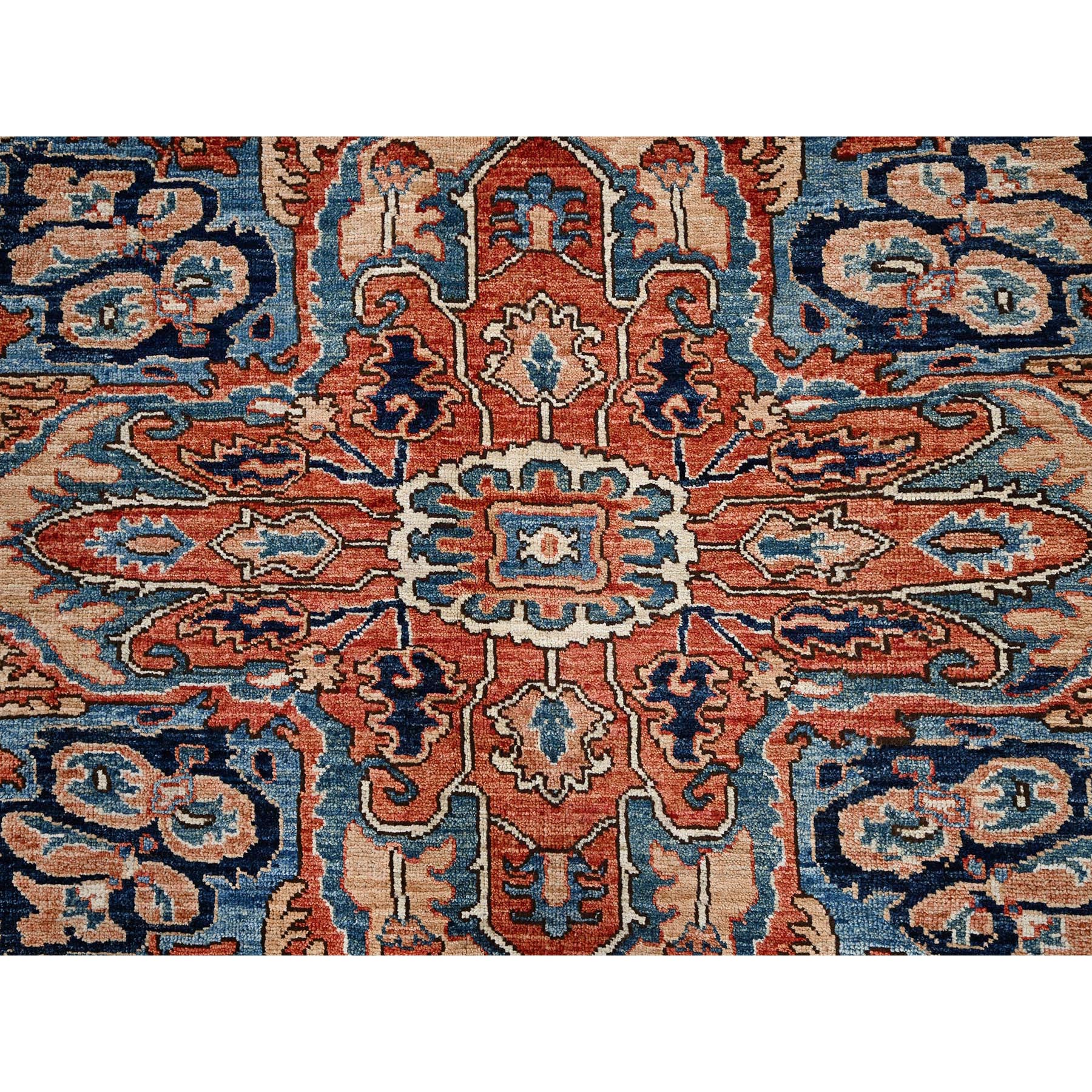 9'x12'1" Yale Blue, Aryana Grade, Serapi Heriz with Large Medallion Design, Vegetable Dyes, Soft Pile, Hand Knotted, High Mountain Wool, Densely Woven, Oriental Rug HR1042 - Image 9