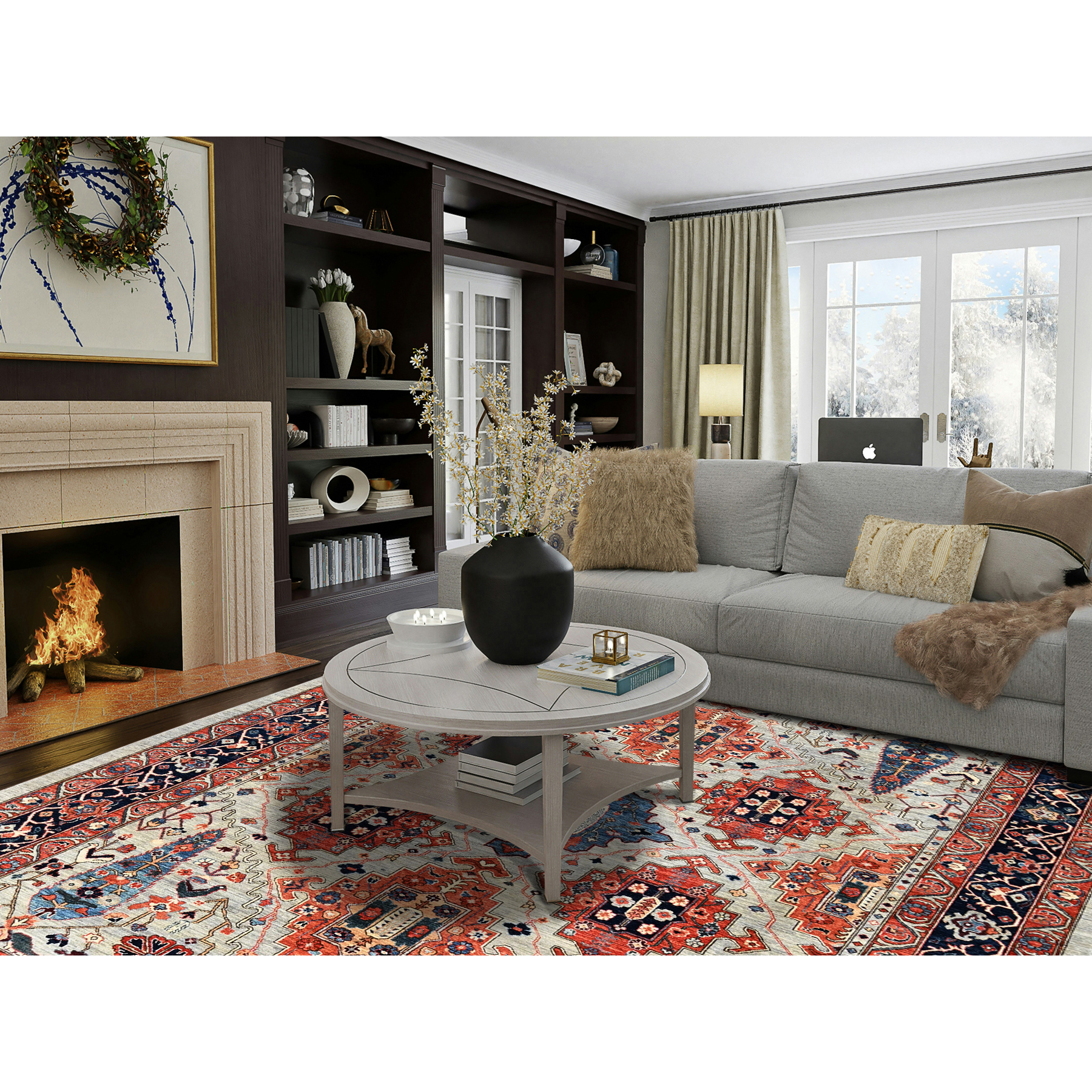 8'10"x11'10" Misty Gray, Qashqai Design with Cypress Trees, Vegetable Dyes, Soft Pile, High Mountain Wool, Hand Knotted, Densely Woven, Oriental Rug HR1043 - Image 2