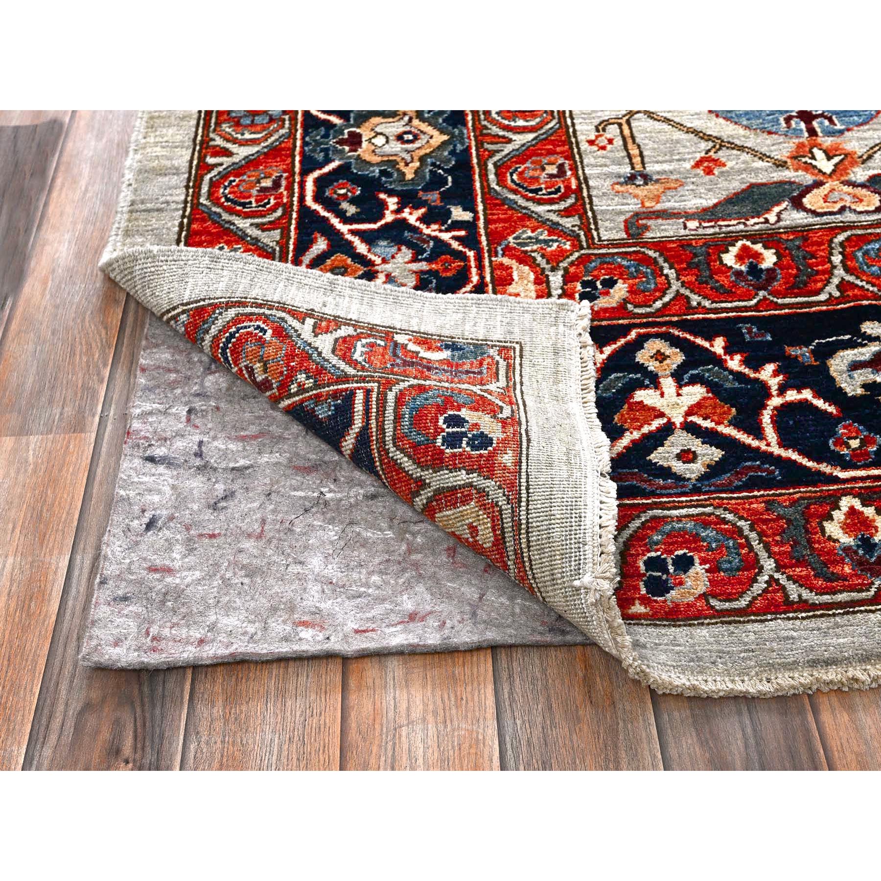 8'10"x11'10" Misty Gray, Qashqai Design with Cypress Trees, Vegetable Dyes, Soft Pile, High Mountain Wool, Hand Knotted, Densely Woven, Oriental Rug HR1043 - Image 5