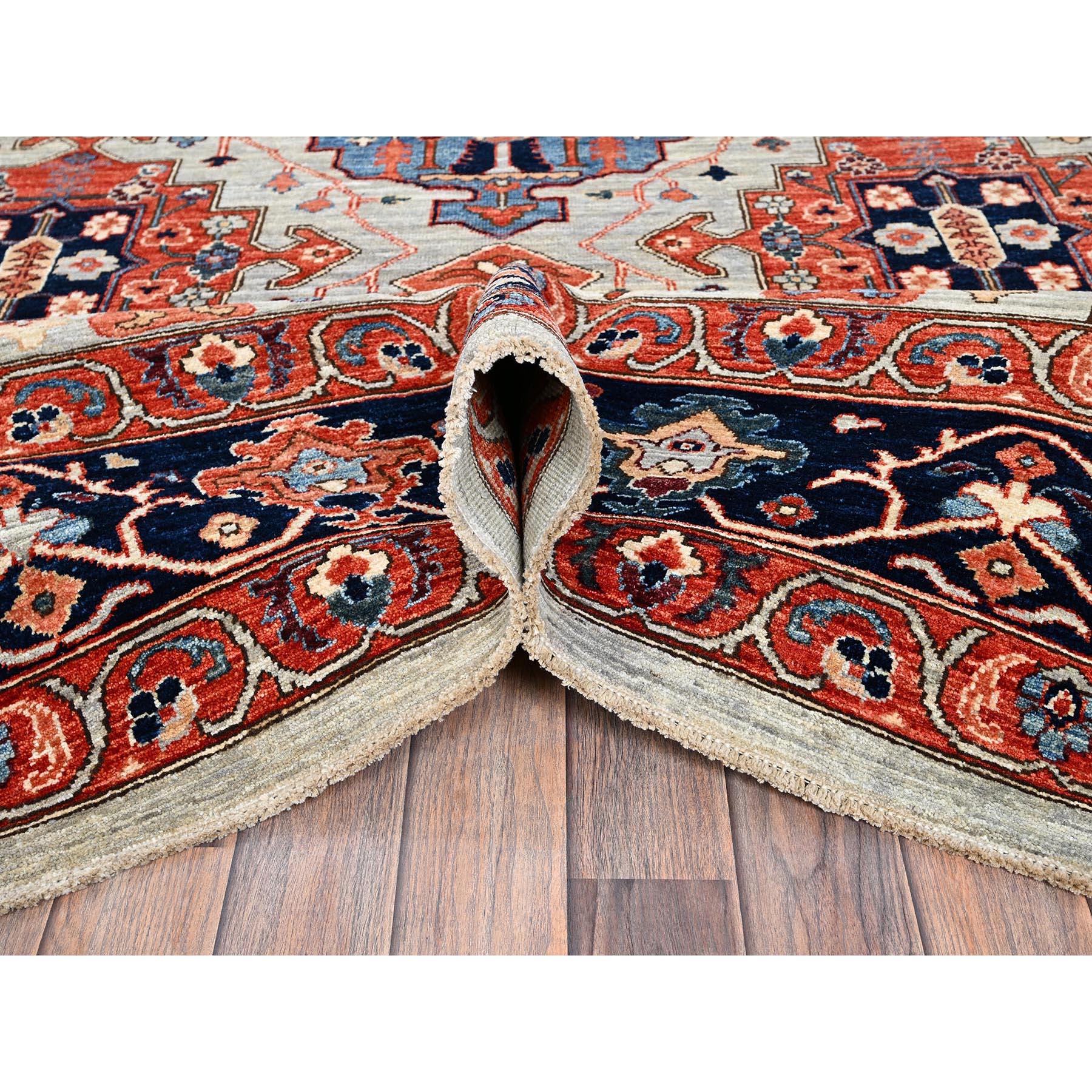 8'10"x11'10" Misty Gray, Qashqai Design with Cypress Trees, Vegetable Dyes, Soft Pile, High Mountain Wool, Hand Knotted, Densely Woven, Oriental Rug HR1043 - Image 6