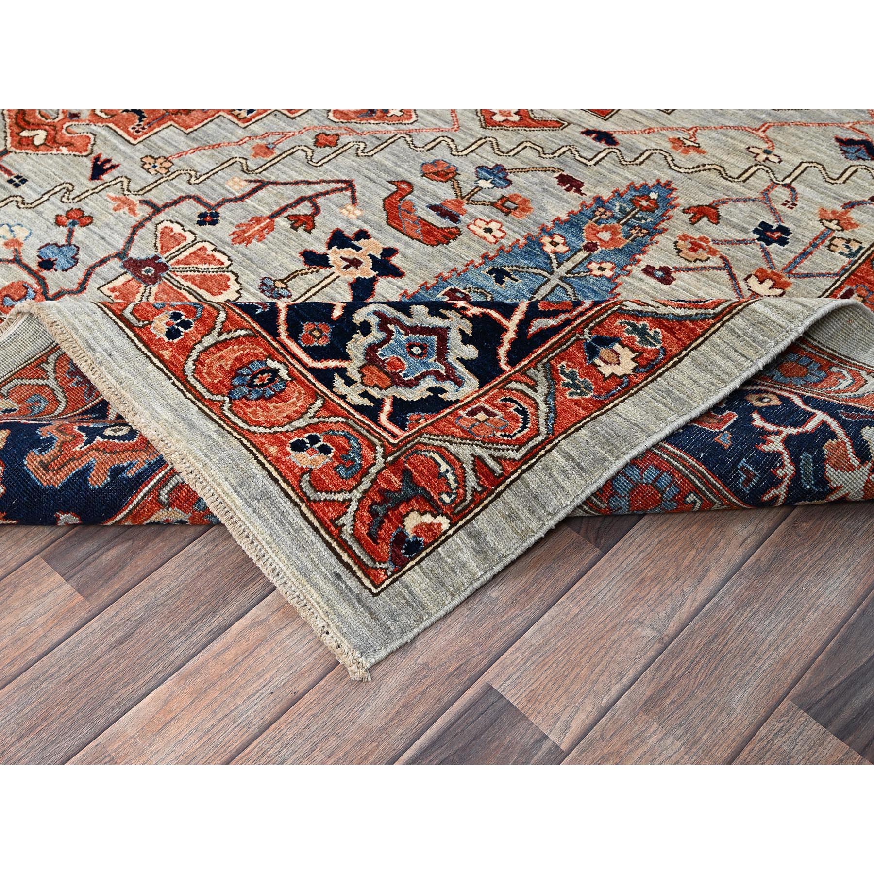 8'10"x11'10" Misty Gray, Qashqai Design with Cypress Trees, Vegetable Dyes, Soft Pile, High Mountain Wool, Hand Knotted, Densely Woven, Oriental Rug HR1043 - Image 7