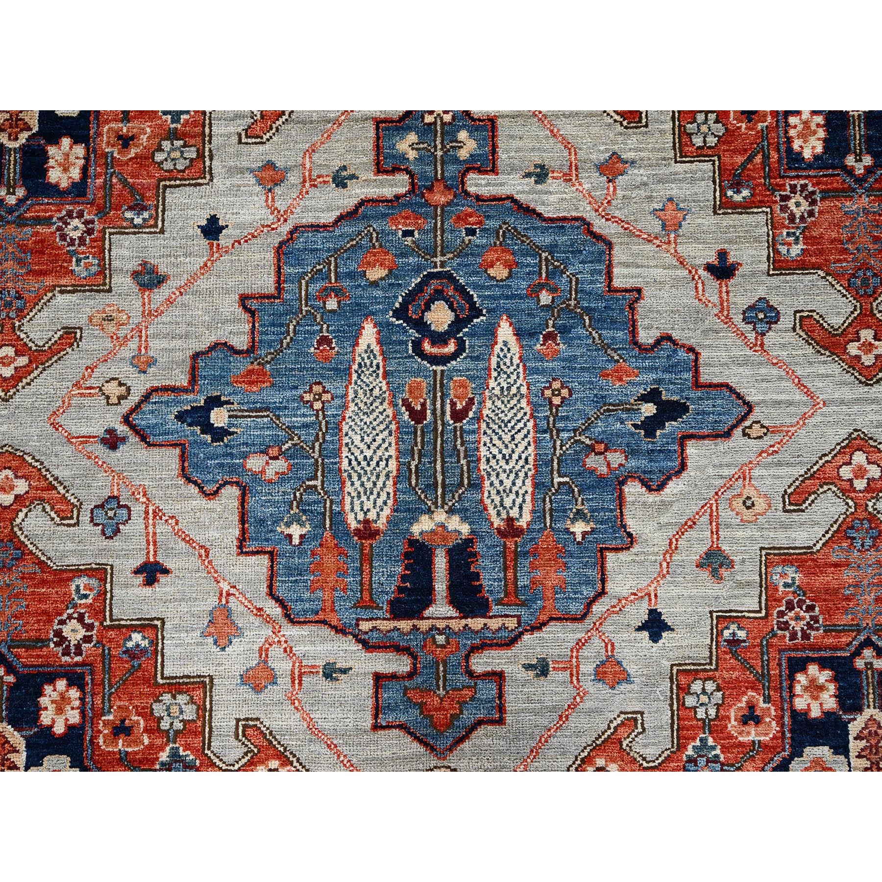 8'10"x11'10" Misty Gray, Qashqai Design with Cypress Trees, Vegetable Dyes, Soft Pile, High Mountain Wool, Hand Knotted, Densely Woven, Oriental Rug HR1043 - Image 9