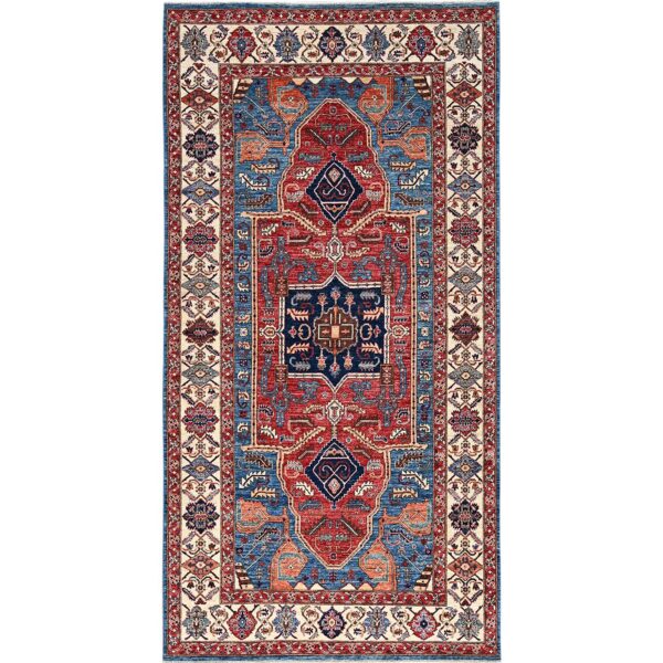 6'1"x11'7" Bayern Blue, Aryana Grade, Serapi Heriz with Geometric Medallion Design, Vegetable Dyes, High Mountain Wool, Hand Knotted, Soft Pile, Densely Woven, Gallery Size, Wide Runner, Oriental Rug HR1058