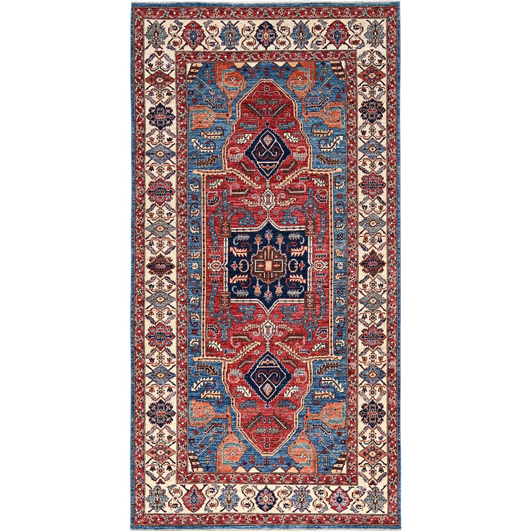 6'1"x11'7" Bayern Blue, Aryana Grade, Serapi Heriz with Geometric Medallion Design, Vegetable Dyes, High Mountain Wool, Hand Knotted, Soft Pile, Densely Woven, Gallery Size, Wide Runner, Oriental Rug HR1058