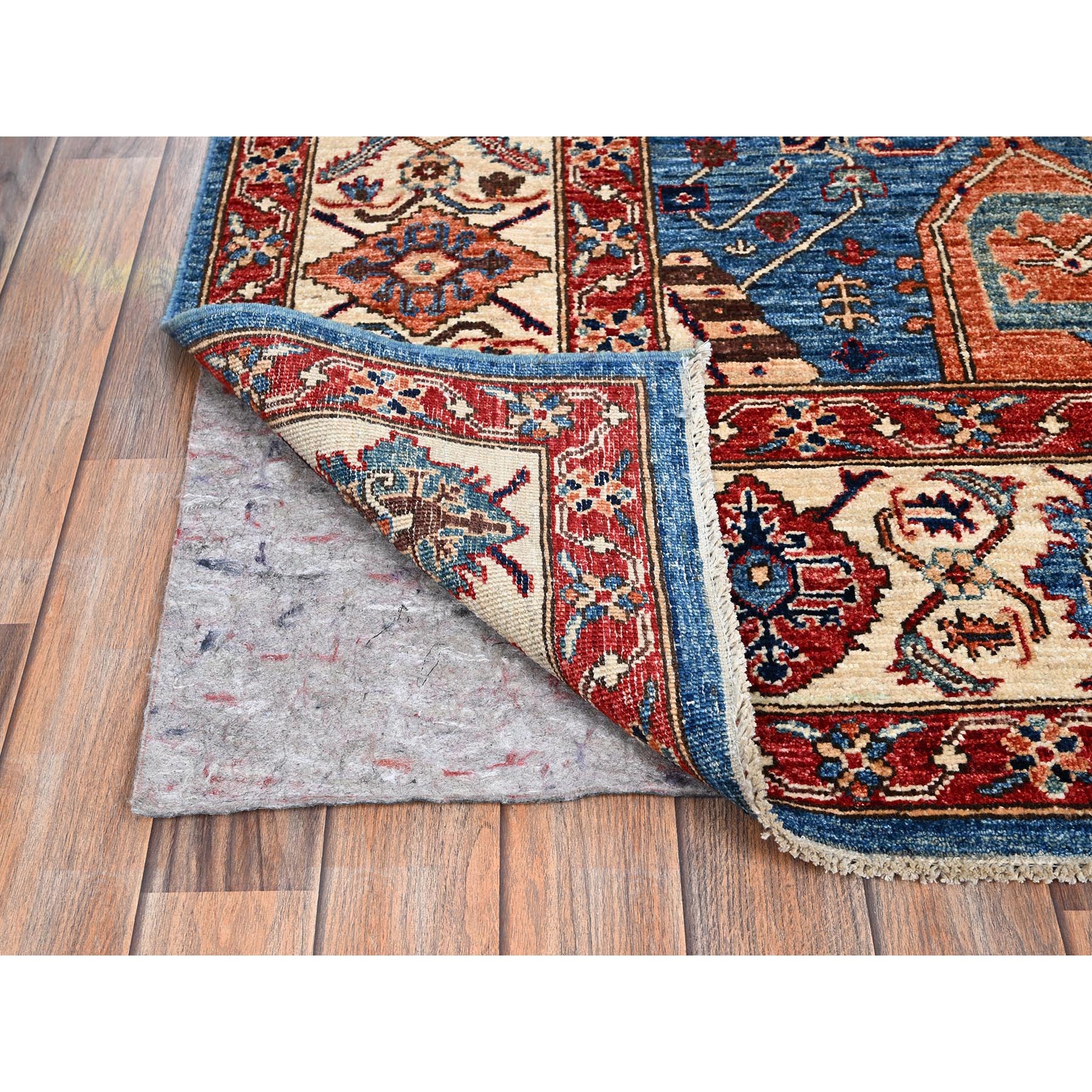 6'1"x11'7" Bayern Blue, Aryana Grade, Serapi Heriz with Geometric Medallion Design, Vegetable Dyes, High Mountain Wool, Hand Knotted, Soft Pile, Densely Woven, Gallery Size, Wide Runner, Oriental Rug HR1058 - Image 5