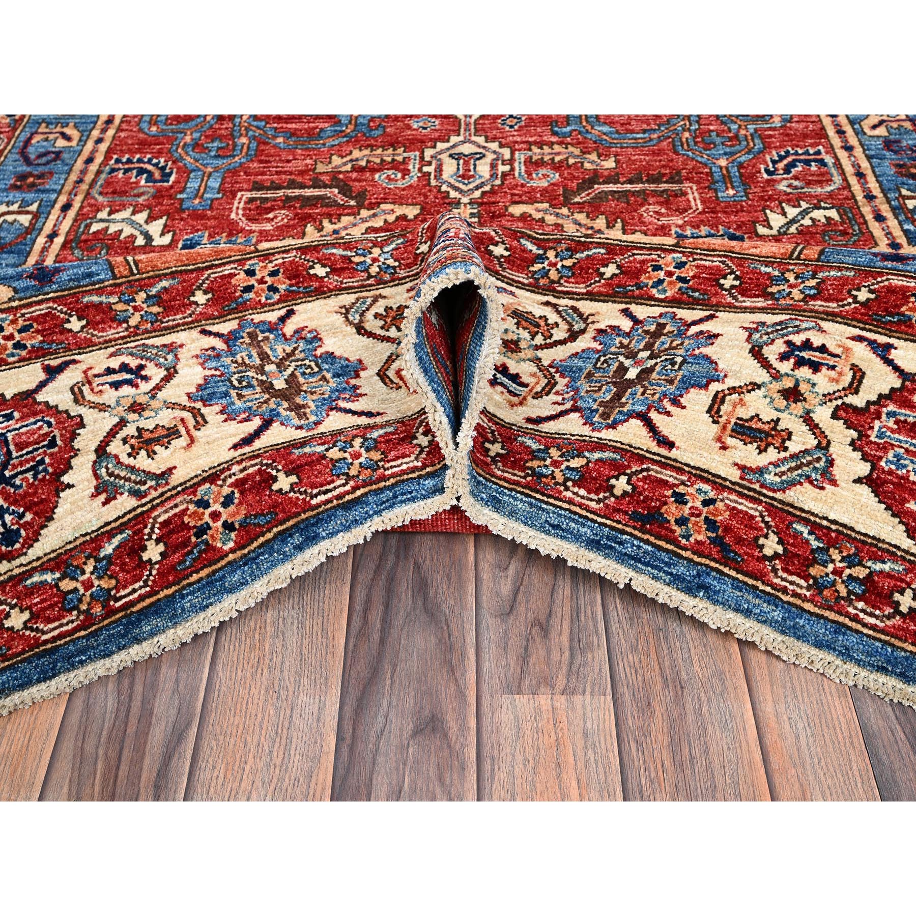 6'1"x11'7" Bayern Blue, Aryana Grade, Serapi Heriz with Geometric Medallion Design, Vegetable Dyes, High Mountain Wool, Hand Knotted, Soft Pile, Densely Woven, Gallery Size, Wide Runner, Oriental Rug HR1058 - Image 6