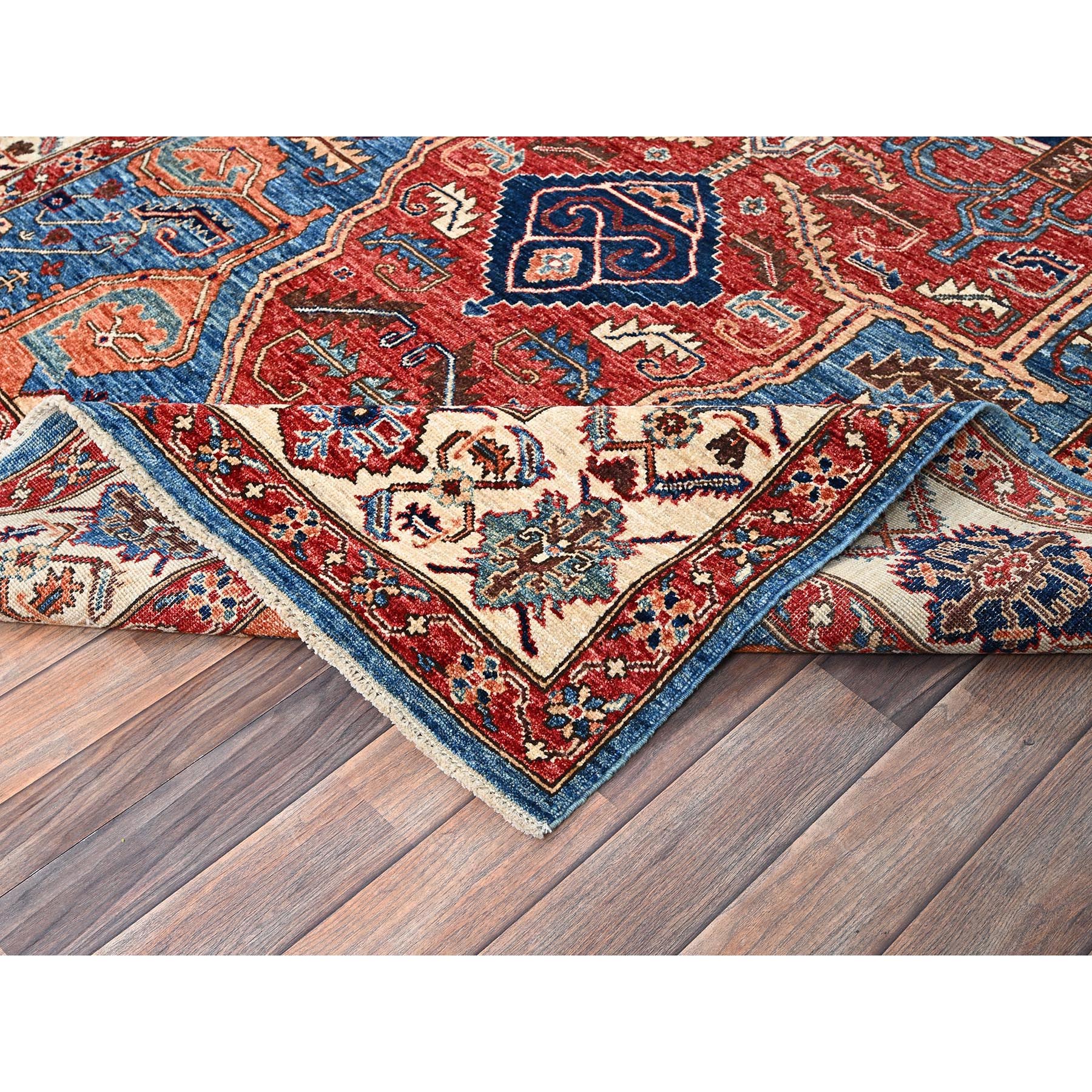6'1"x11'7" Bayern Blue, Aryana Grade, Serapi Heriz with Geometric Medallion Design, Vegetable Dyes, High Mountain Wool, Hand Knotted, Soft Pile, Densely Woven, Gallery Size, Wide Runner, Oriental Rug HR1058 - Image 7