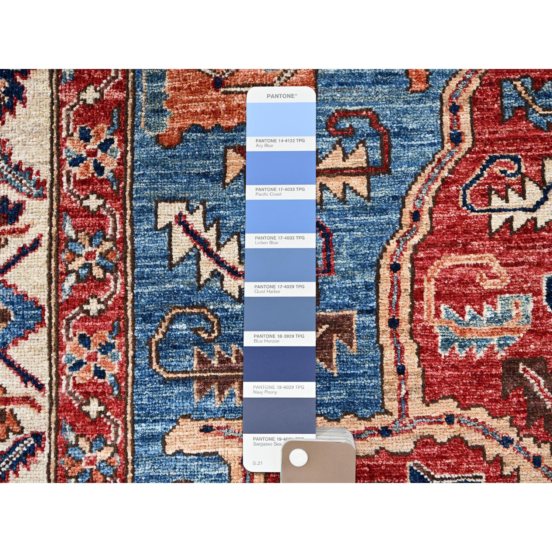 6'1"x11'7" Bayern Blue, Aryana Grade, Serapi Heriz with Geometric Medallion Design, Vegetable Dyes, High Mountain Wool, Hand Knotted, Soft Pile, Densely Woven, Gallery Size, Wide Runner, Oriental Rug HR1058 - Image 8