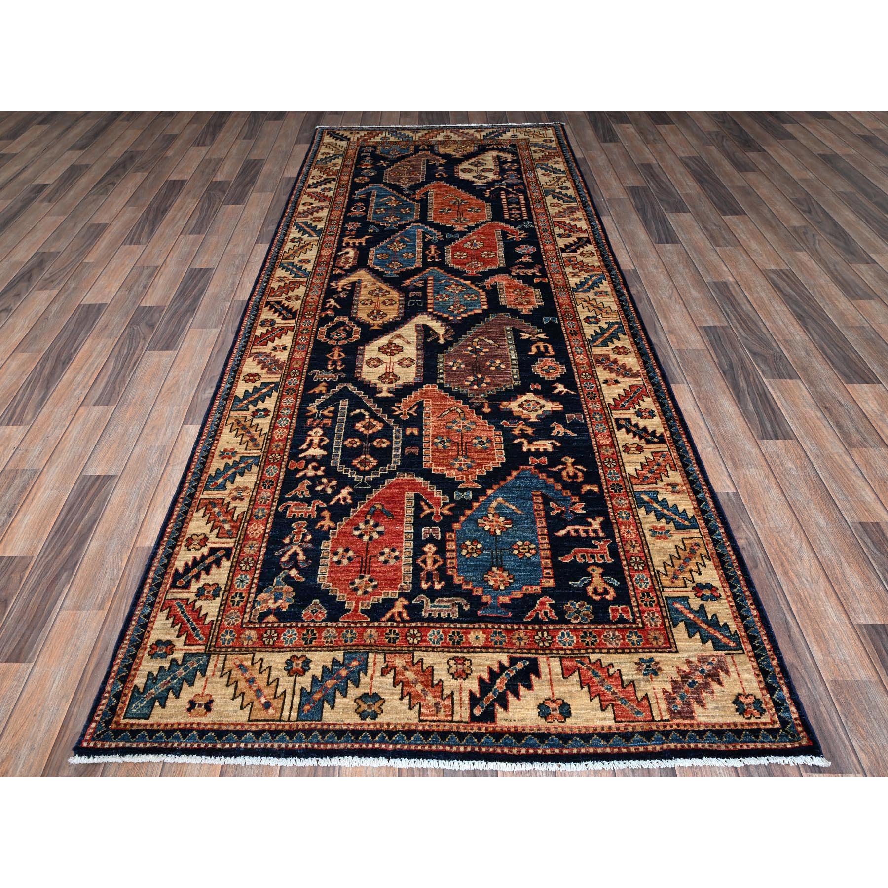 4'x9'9" Midnight Blue, Northwest Persian with Large Paisley Design, Aryana Grade, Vegetable Dyes, Soft Pile, High Mountain Wool, Hand Knotted, Densely Woven, Extra Wide Runner, Oriental Rug HR1065 - Image 2
