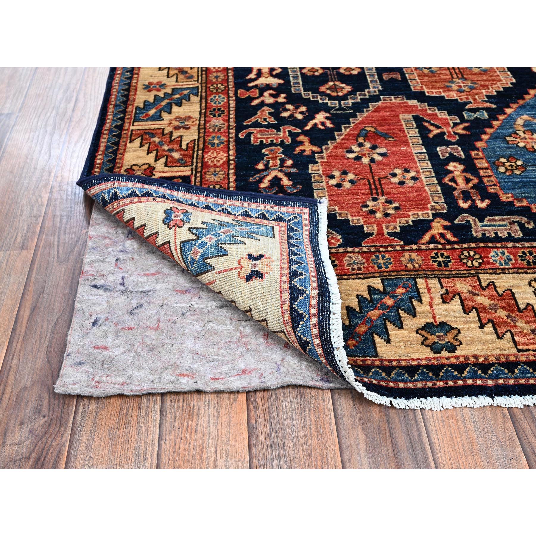 4'x9'9" Midnight Blue, Northwest Persian with Large Paisley Design, Aryana Grade, Vegetable Dyes, Soft Pile, High Mountain Wool, Hand Knotted, Densely Woven, Extra Wide Runner, Oriental Rug HR1065 - Image 3