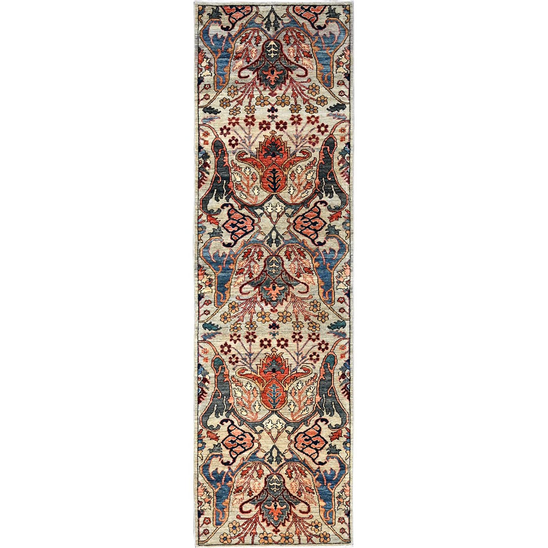 2'8"x9'7" Oyster Gray, Bijar Garus Design, Aryana Collection, Vegetable Dyes, High Mountain Wool, Hand Knotted, Soft Pile, Densely Woven, Runner, Oriental Rug HR1070
