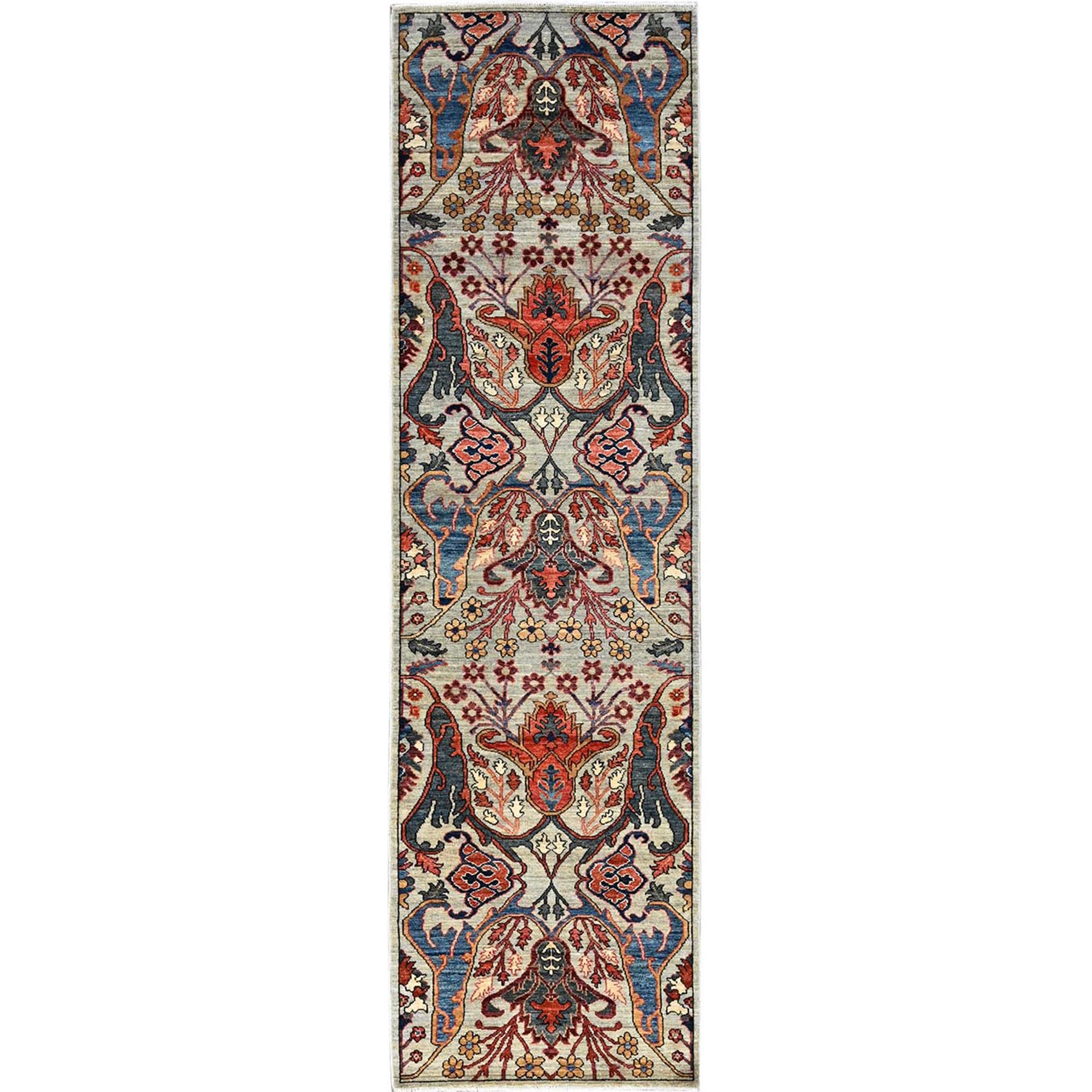 2'9"x9'10" Castle Gray, Bijar Garus Design, Aryana Grade, Vegetable Dyes, Soft Pile, High Mountain Wool, Hand Knotted, Densely Woven, Runner, Oriental Rug HR1071