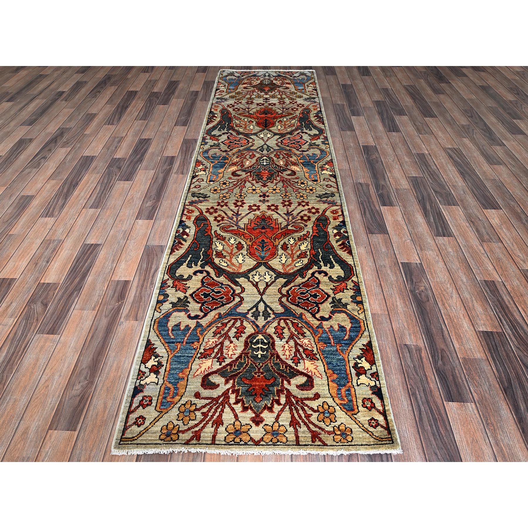 2'9"x9'10" Castle Gray, Bijar Garus Design, Aryana Grade, Vegetable Dyes, Soft Pile, High Mountain Wool, Hand Knotted, Densely Woven, Runner, Oriental Rug HR1071 - Image 2