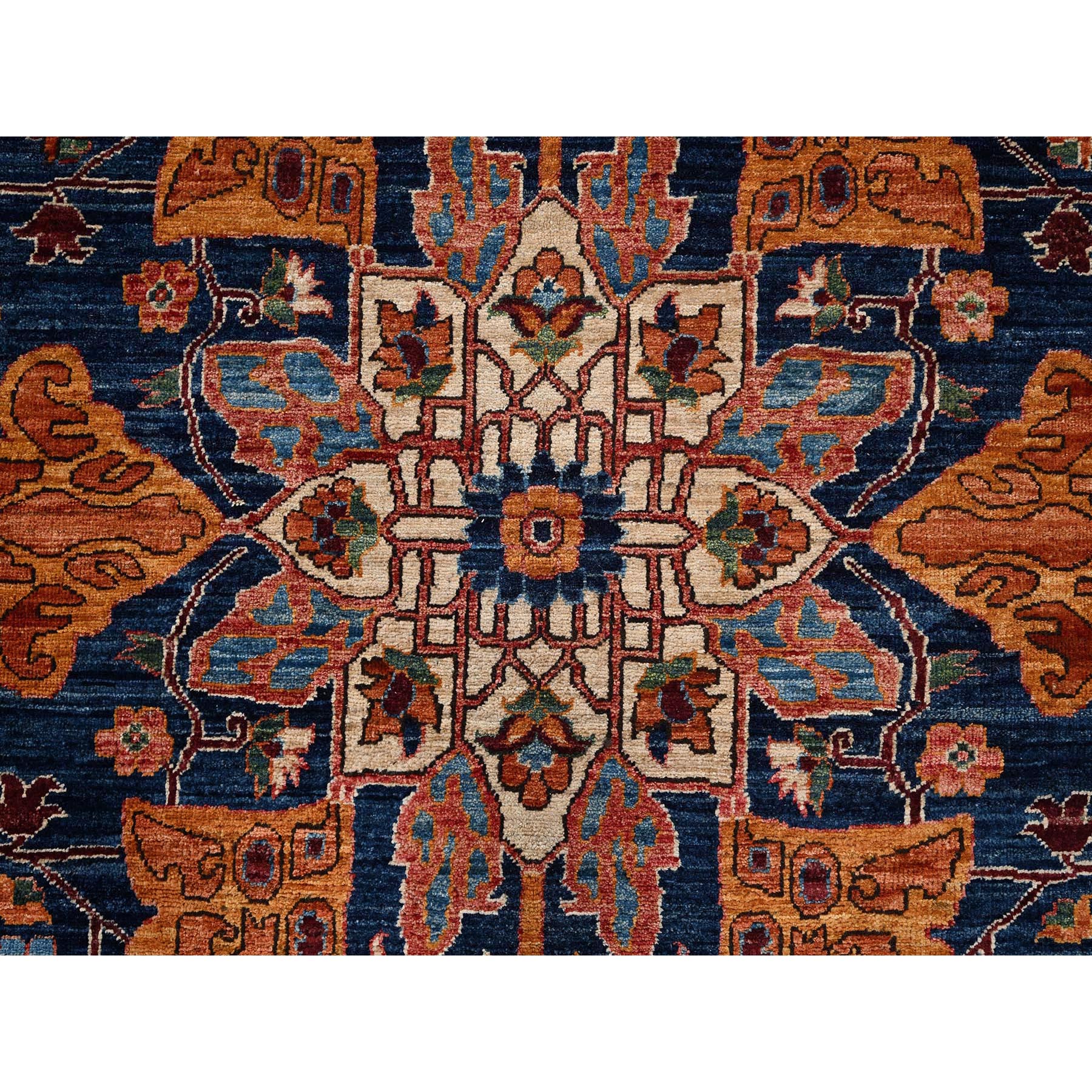 10'2"x13'8" Coral Red, Serapi Heriz with Large Medallion Design, Aryana Collection, Vegetable Dyes, Soft Pile, High Mountain Wool, Hand Knotted, Densely Woven, Oriental Rug HR1094 - Image 9