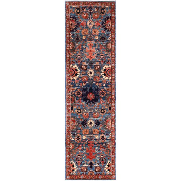 2'8"x10' Horizon Blue, Heriz All Over Design, Aryana Collection, Vegetable Dyes, High Mountain Wool, Hand Knotted, Soft Pile, Densely Woven, Runner, Oriental Rug HR1107