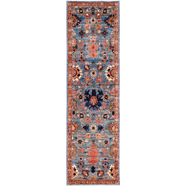 2'7"x9'9" Bayern Blue, Heriz All Over Design, Aryana Grade, Vegetable Dyes, Soft Pile, High Mountain Wool, Hand Knotted, Densely Woven, Runner, Oriental Rug HR1120