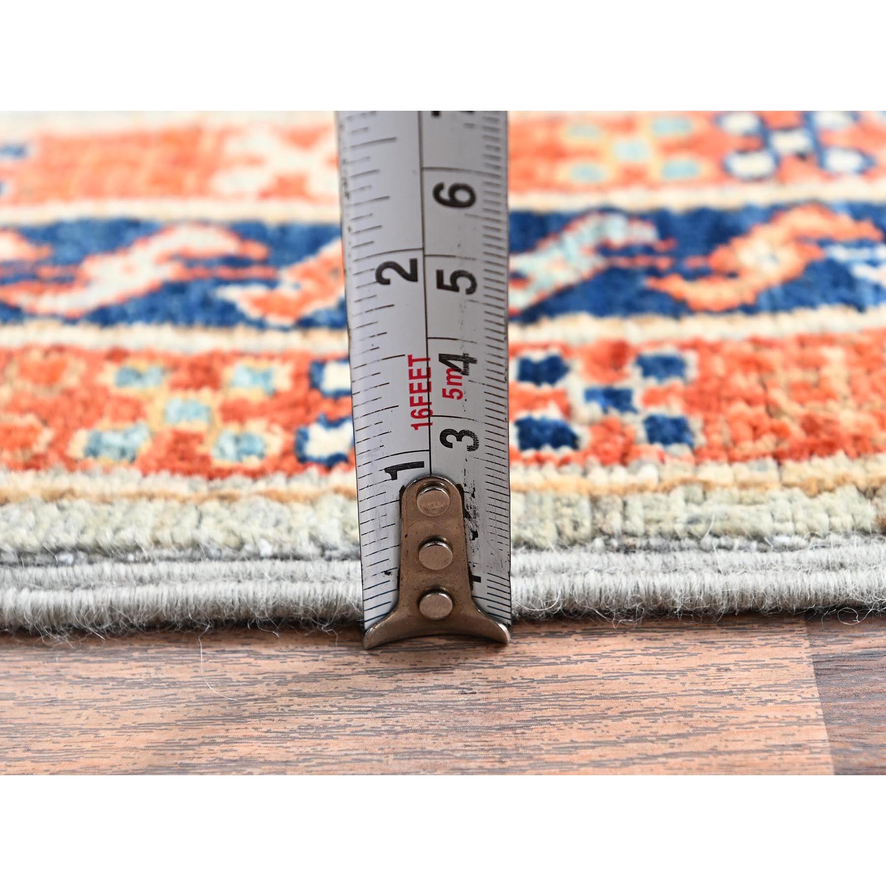 2'8"x11'3" Cloud Gray, Armenian Inspired Caucasian Design with Bird Figurines, 200 KPSI, Super Fine Wool, Hand Knotted, Vegetable Dyes, Denser Weave, Runner, Oriental Rug HR1147 - Image 6
