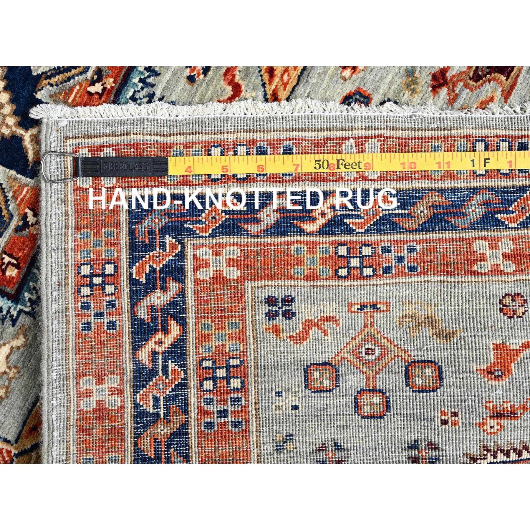 2'8"x11'3" Cloud Gray, Armenian Inspired Caucasian Design with Bird Figurines, 200 KPSI, Super Fine Wool, Hand Knotted, Vegetable Dyes, Denser Weave, Runner, Oriental Rug HR1147 - Image 7