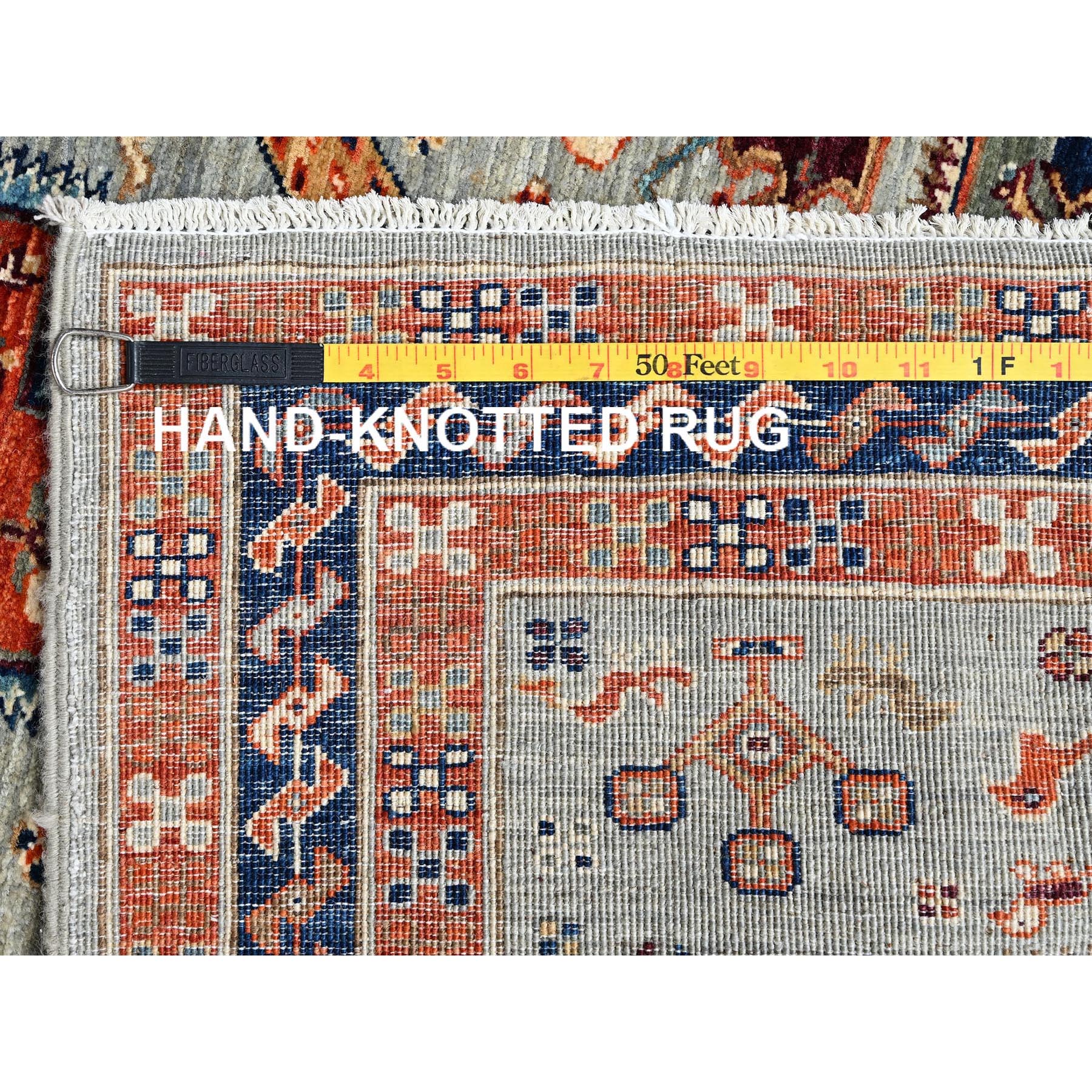 2'7"x11'3" Misty Gray, Armenian Inspired Caucasian Design with Bird Figurines, 200 KPSI, Super Fine Wool, Hand Knotted, Denser Weave, Vegetable Dyes, Runner, Oriental Rug HR1148 - Image 7