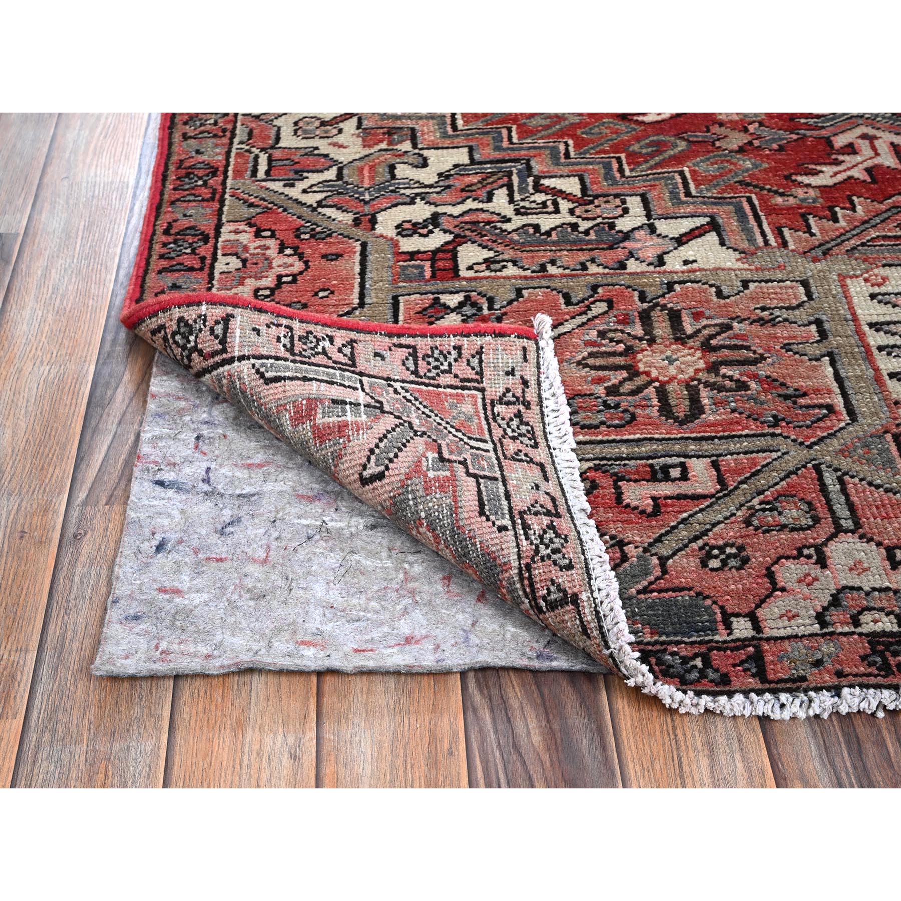 7'6"x10'7" Auburn Red, Vintage Persian Heriz with Flower Medallion Design, Worn and Distressed, 100% Wool, Hand Knotted, Cropped Thin, Good Condition, Sides and Ends Professionally Secured, Oriental Rug HR1249 - Image 5