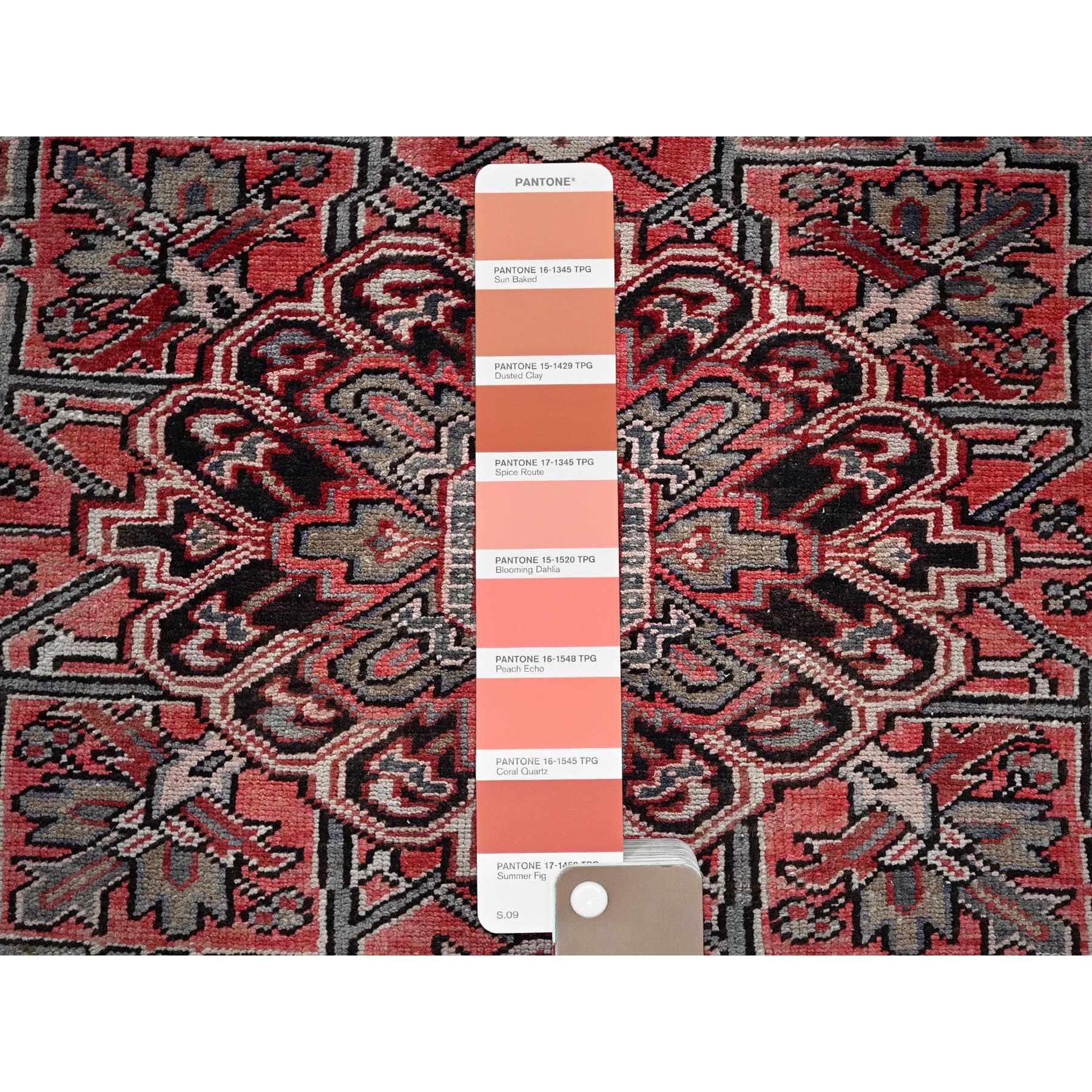 7'6"x10'7" Auburn Red, Vintage Persian Heriz with Flower Medallion Design, Worn and Distressed, 100% Wool, Hand Knotted, Cropped Thin, Good Condition, Sides and Ends Professionally Secured, Oriental Rug HR1249 - Image 9